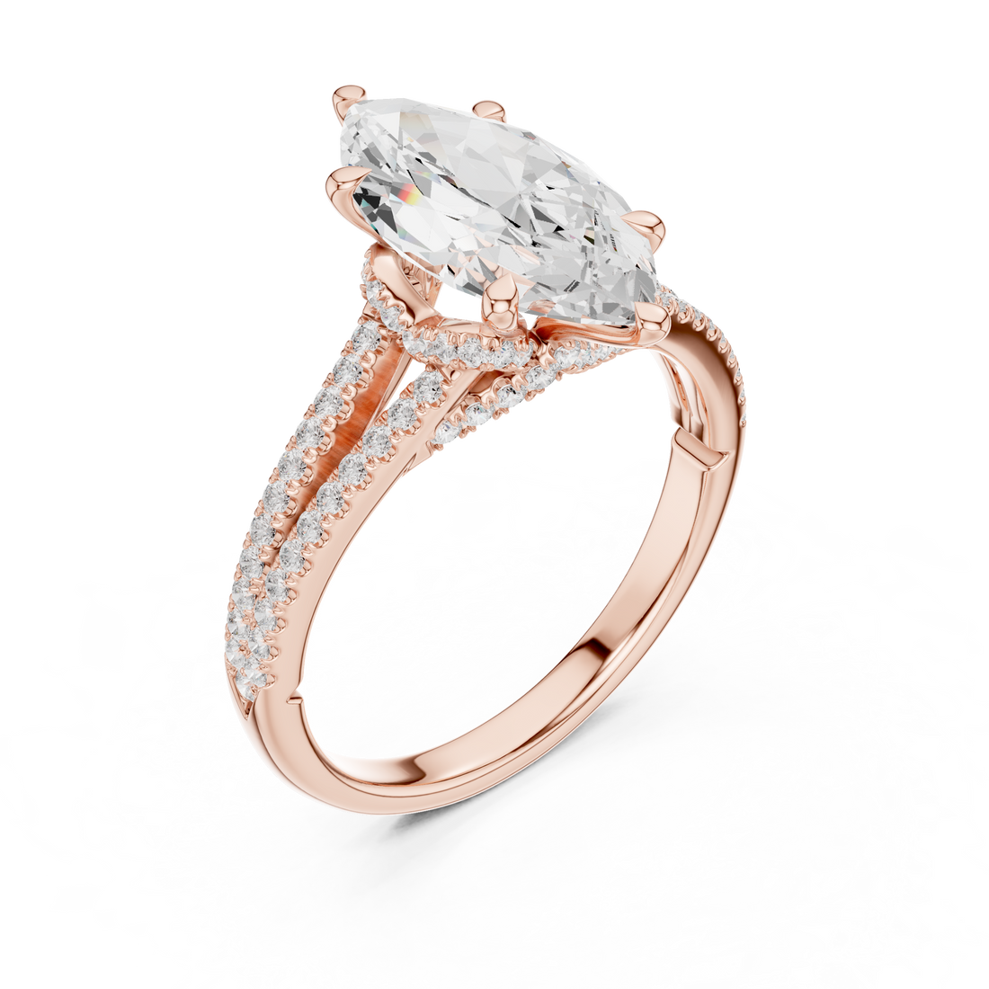 Marquise Cut Solitaire Engagement Ring with Split Shank Pavé Diamond Band