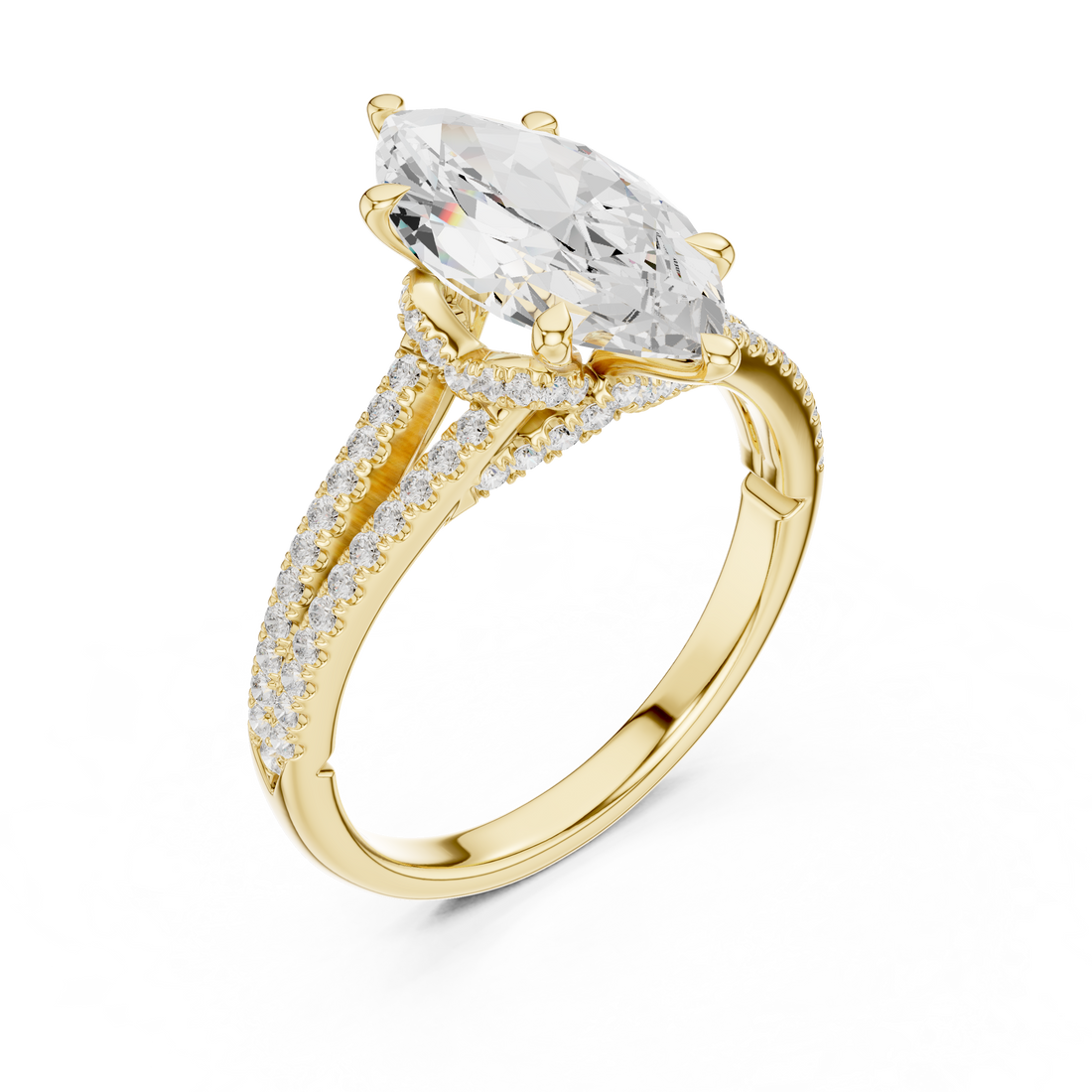 Marquise Cut Solitaire Engagement Ring with Split Shank Pavé Diamond Band