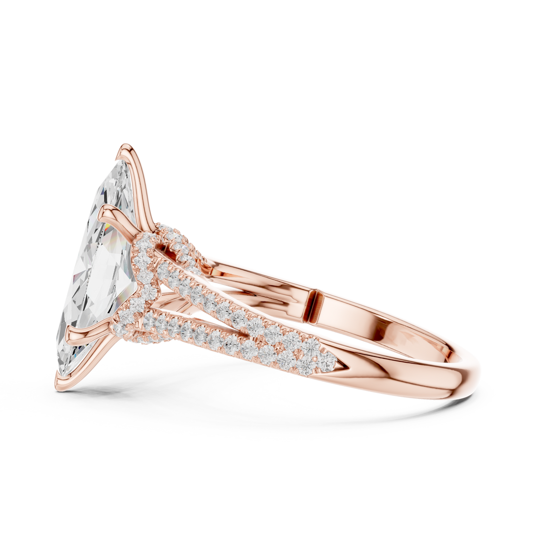 Marquise Cut Solitaire Engagement Ring with Split Shank Pavé Diamond Band