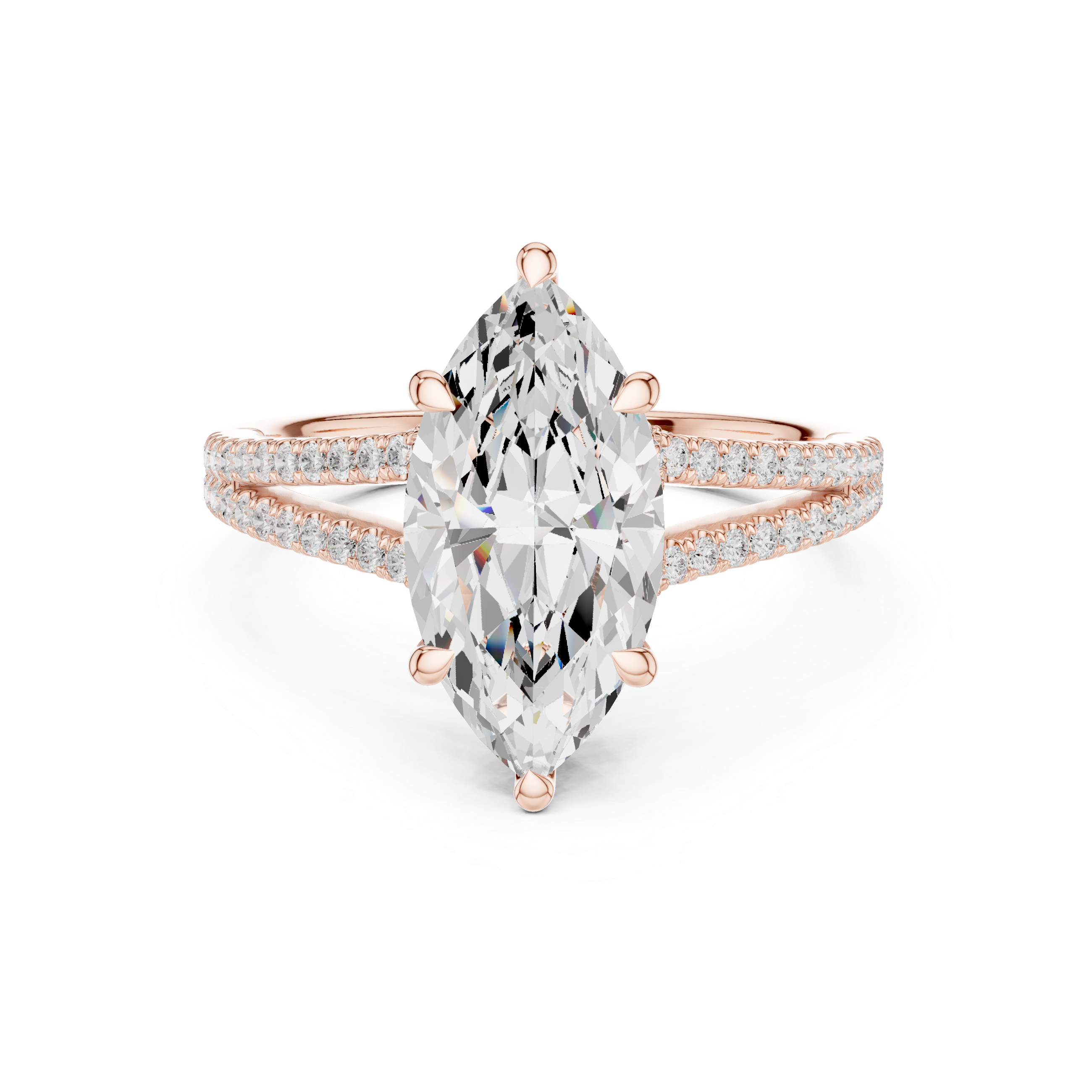Marquise Cut Solitaire Engagement Ring with Split Shank Pavé Diamond Band