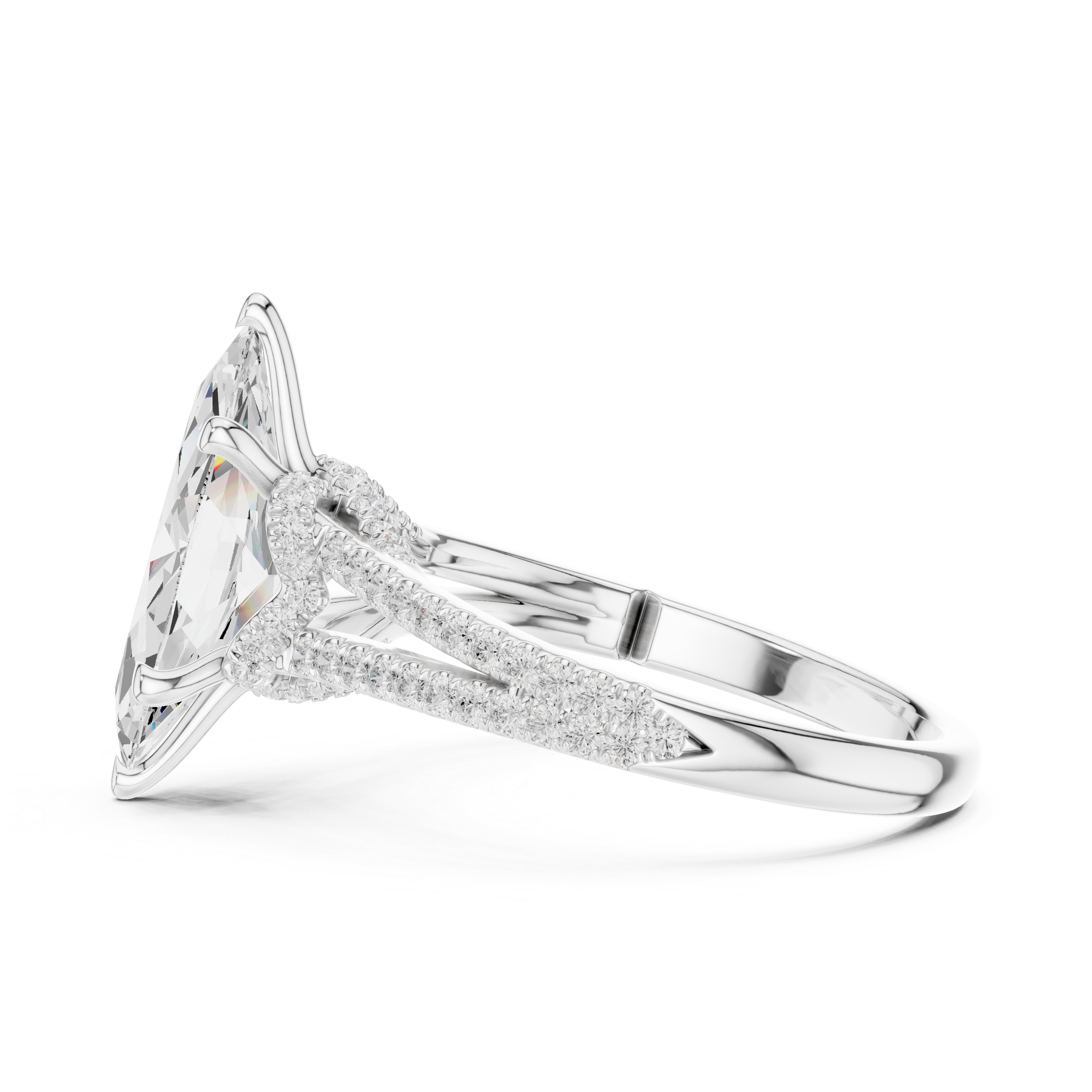 Marquise Cut Solitaire Engagement Ring with Split Shank Pavé Diamond Band