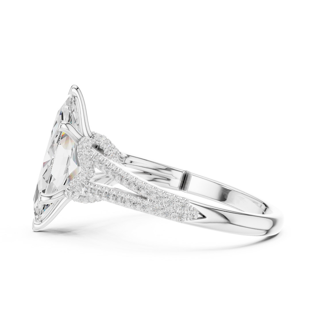 Marquise Cut Solitaire Engagement Ring with Split Shank Pavé Diamond Band