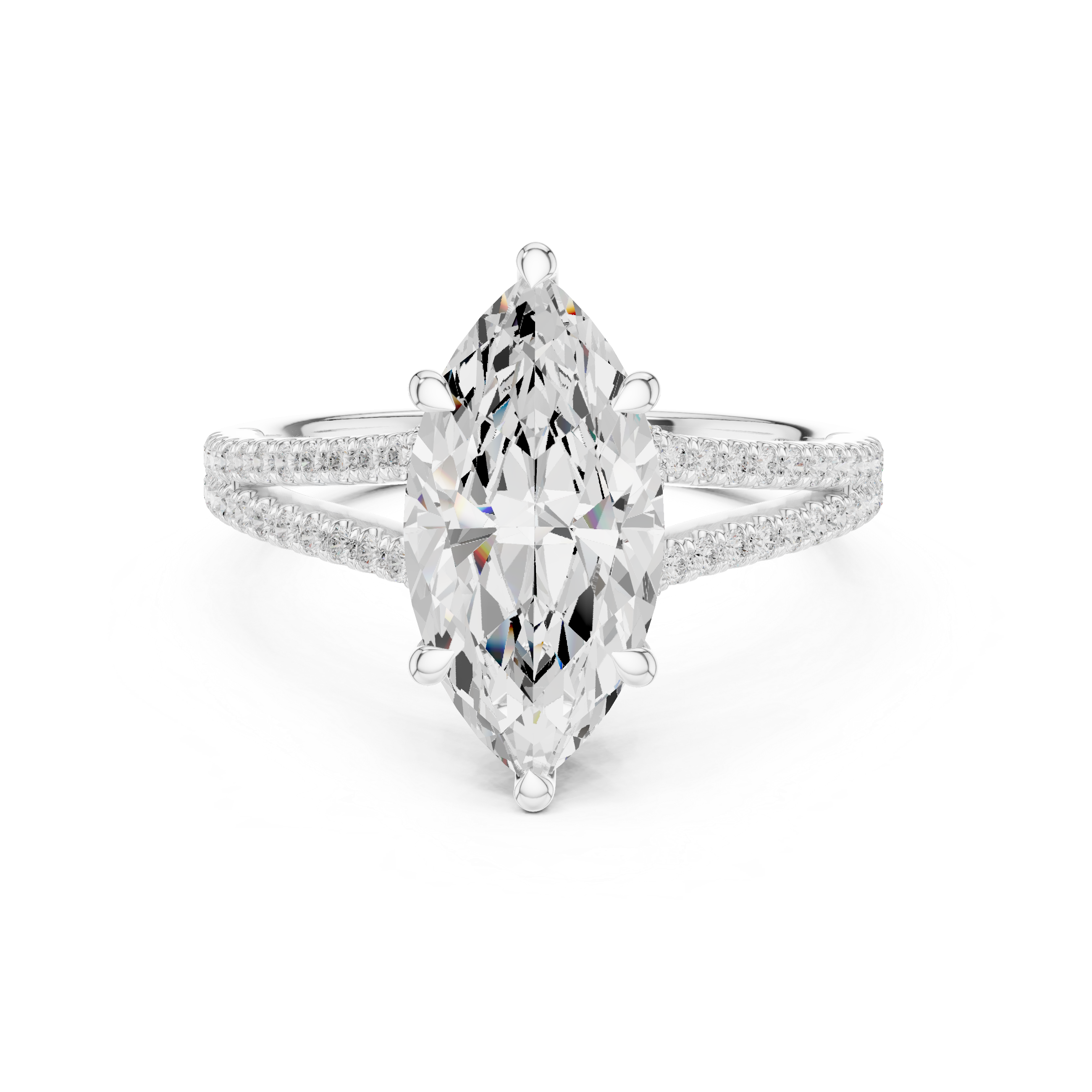 Marquise Cut Solitaire Engagement Ring with Split Shank Pavé Diamond Band