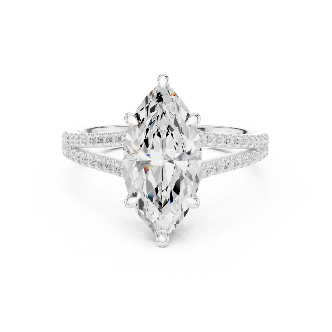 Marquise Cut Solitaire Engagement Ring with Split Shank Pavé Diamond Band
