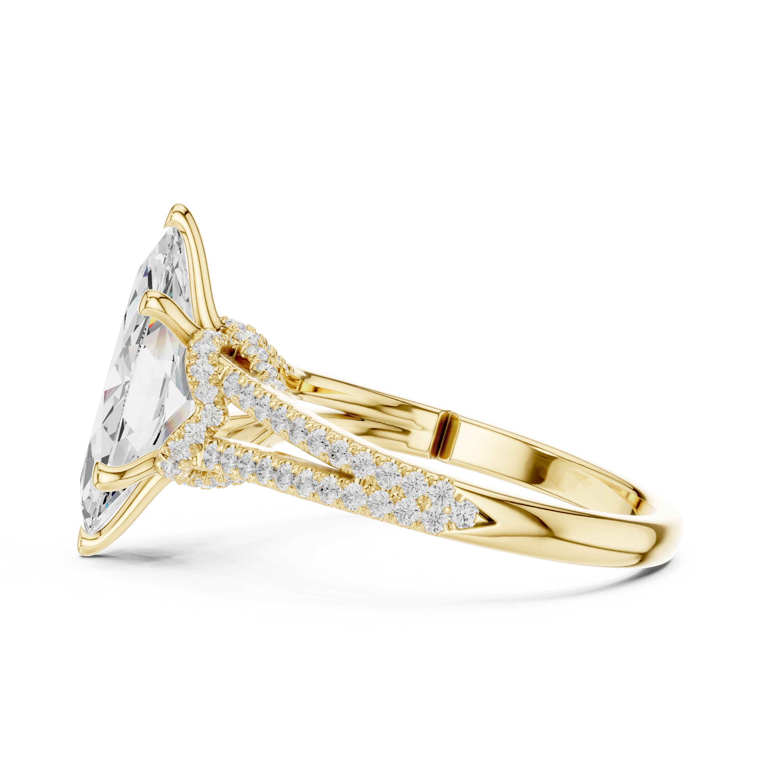 Marquise Cut Solitaire Engagement Ring with Split Shank Pavé Diamond Band