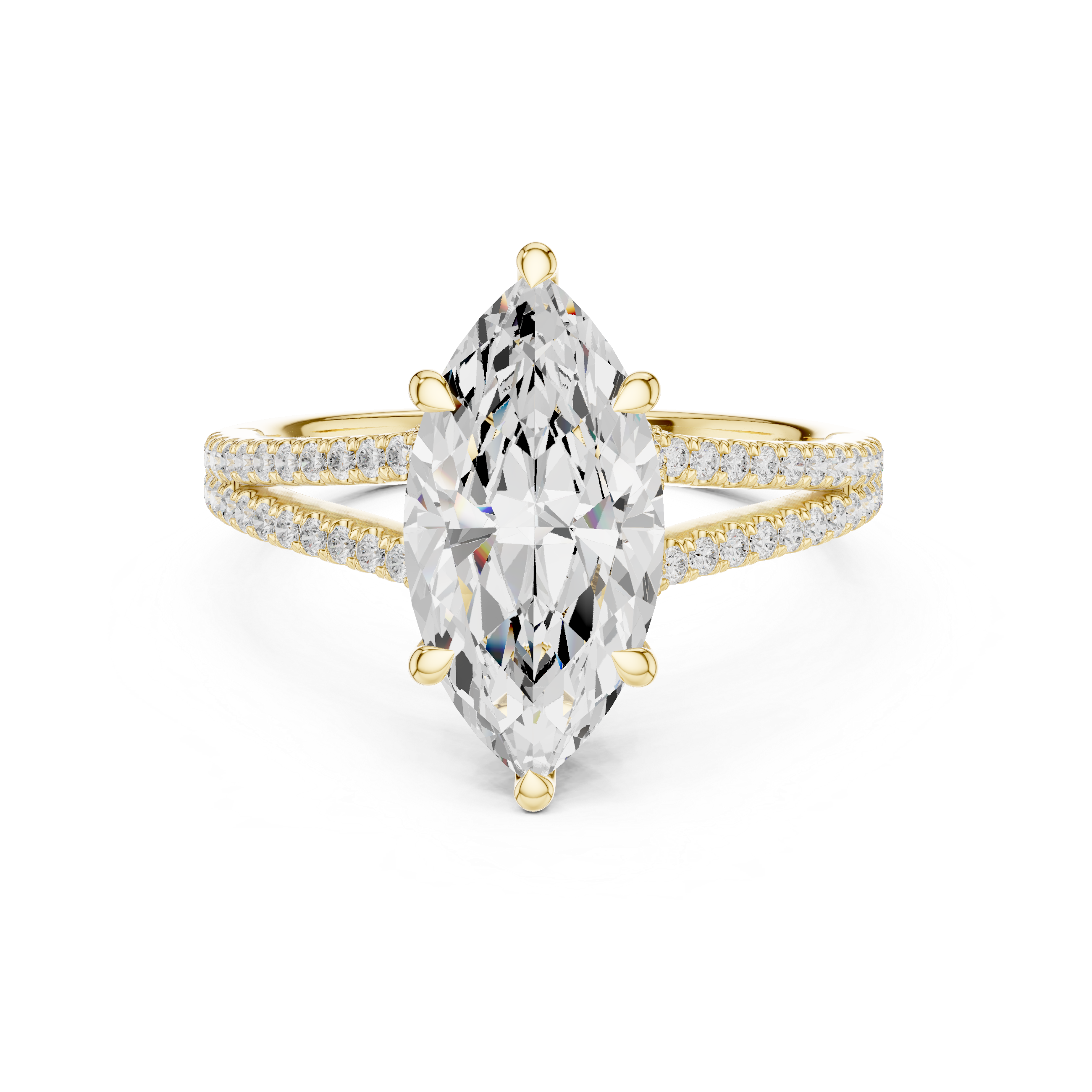 Marquise Cut Solitaire Engagement Ring with Split Shank Pavé Diamond Band