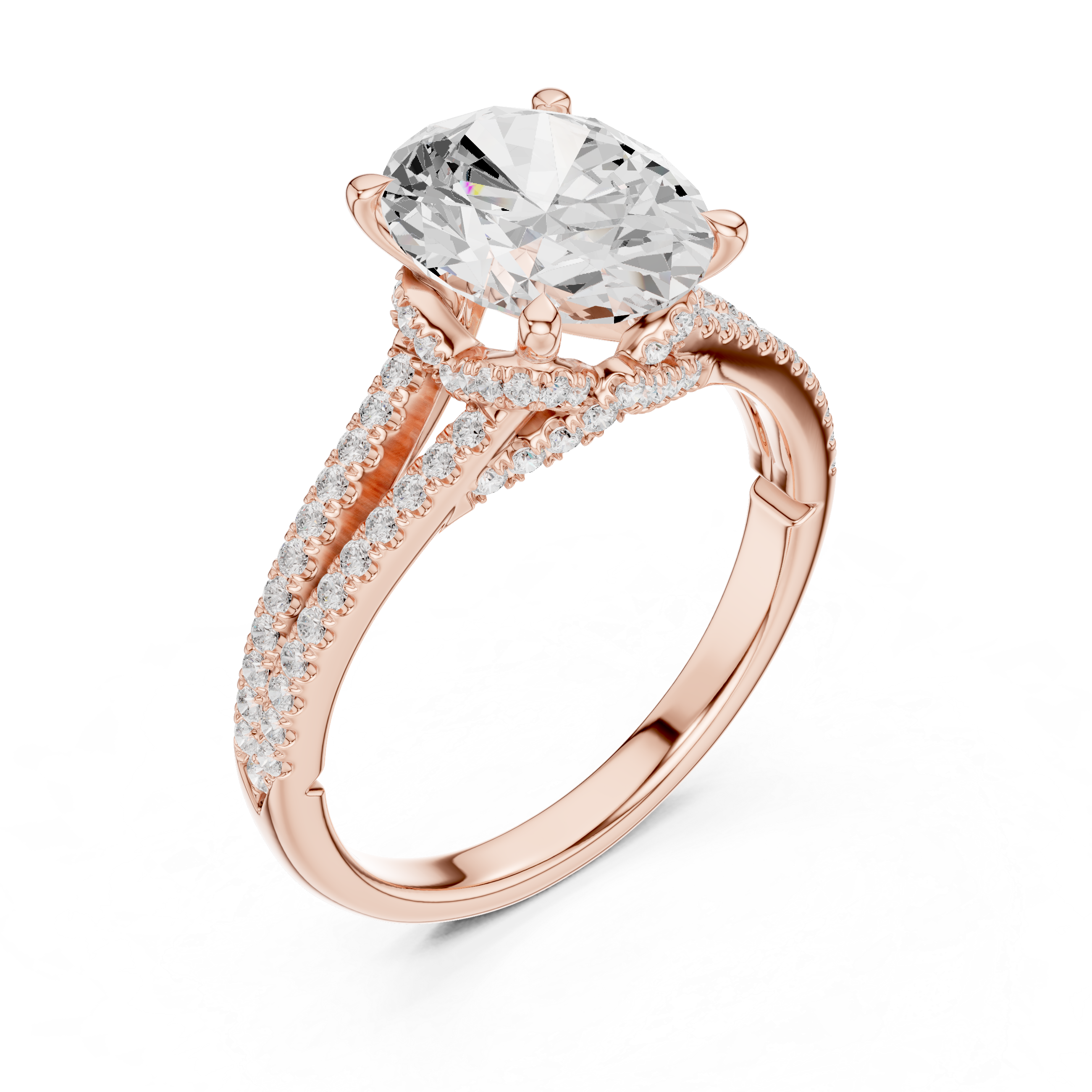 Oval Cut Solitaire Engagement Ring with Split Shank Pavé Diamond Band