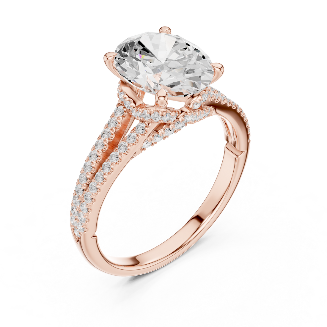 Oval Cut Solitaire Engagement Ring with Split Shank Pavé Diamond Band