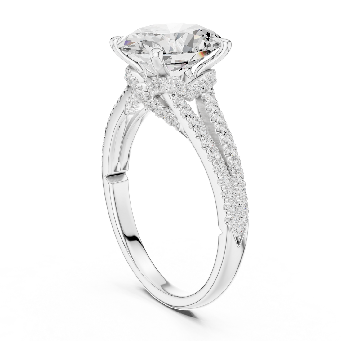 Oval Cut Solitaire Engagement Ring with Split Shank Pavé Diamond Band