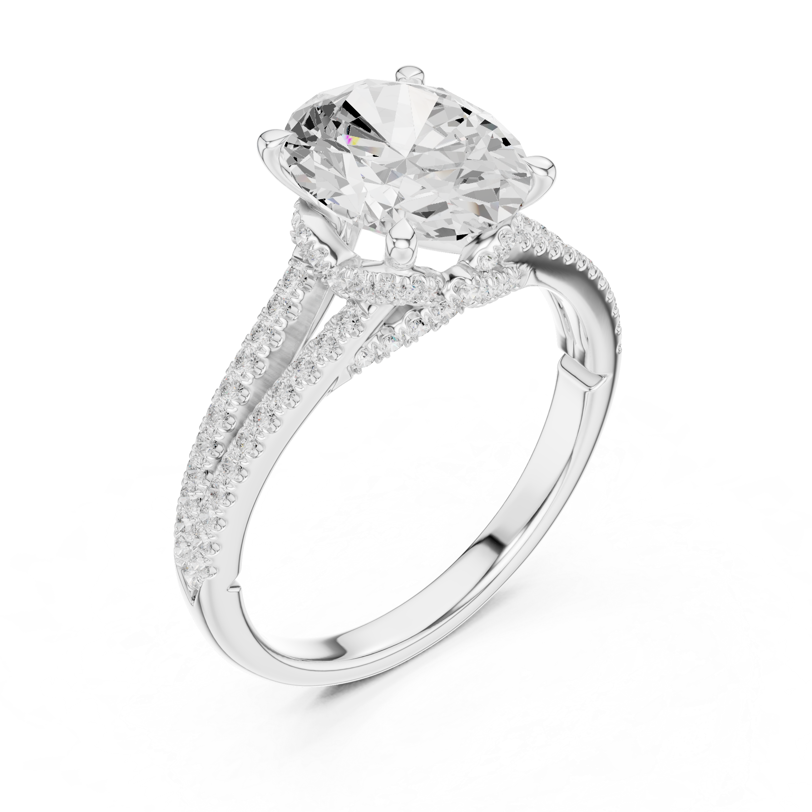 Oval Cut Solitaire Engagement Ring with Split Shank Pavé Diamond Band