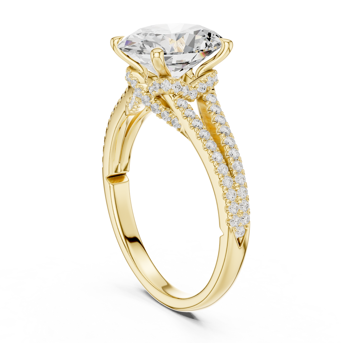 Oval Cut Solitaire Engagement Ring with Split Shank Pavé Diamond Band