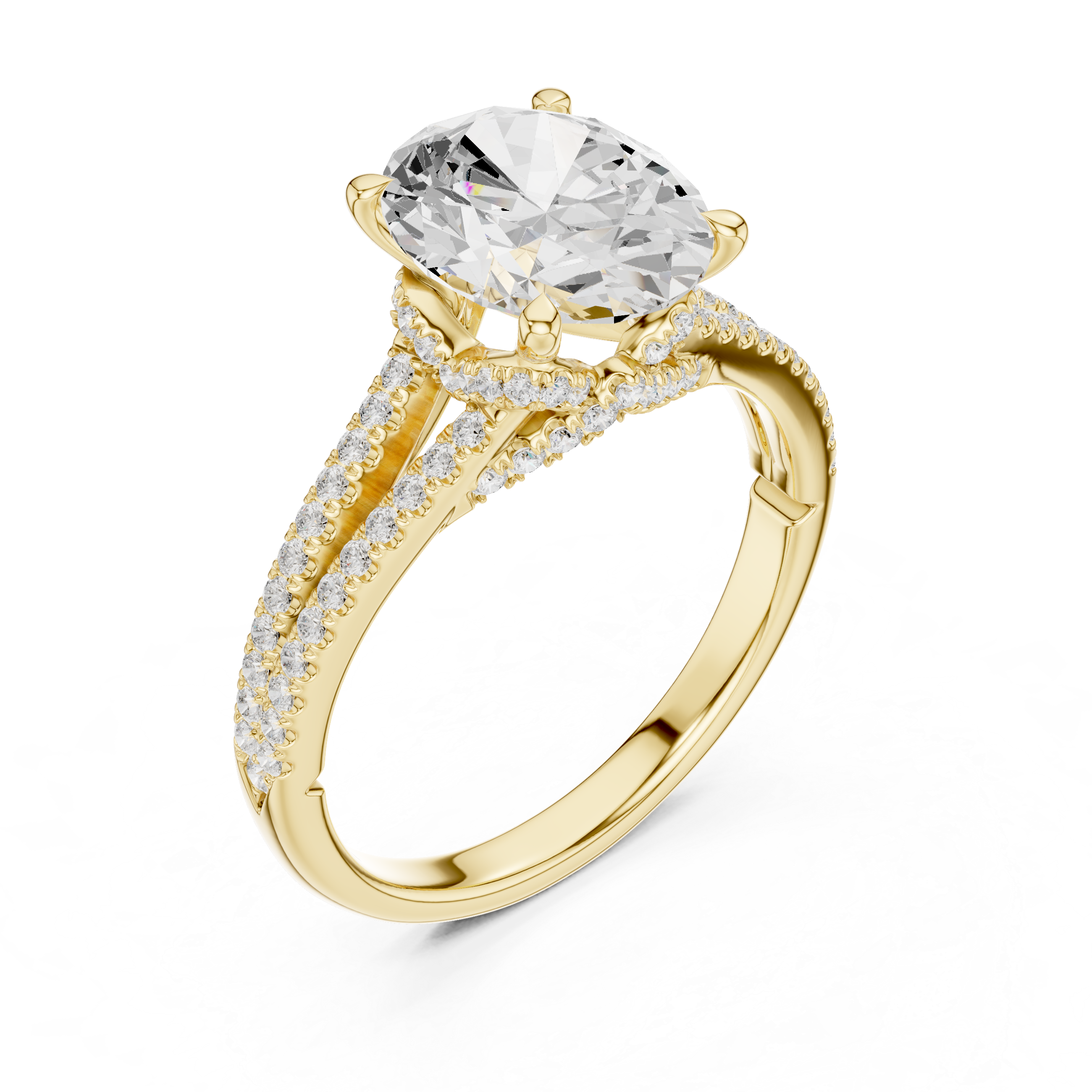 Oval Cut Solitaire Engagement Ring with Split Shank Pavé Diamond Band