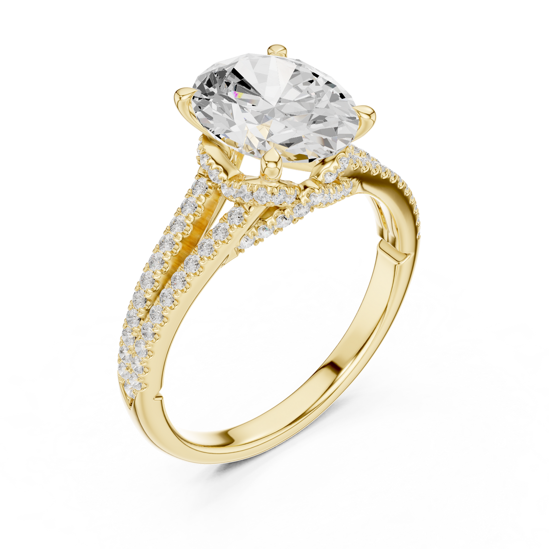 Oval Cut Solitaire Engagement Ring with Split Shank Pavé Diamond Band