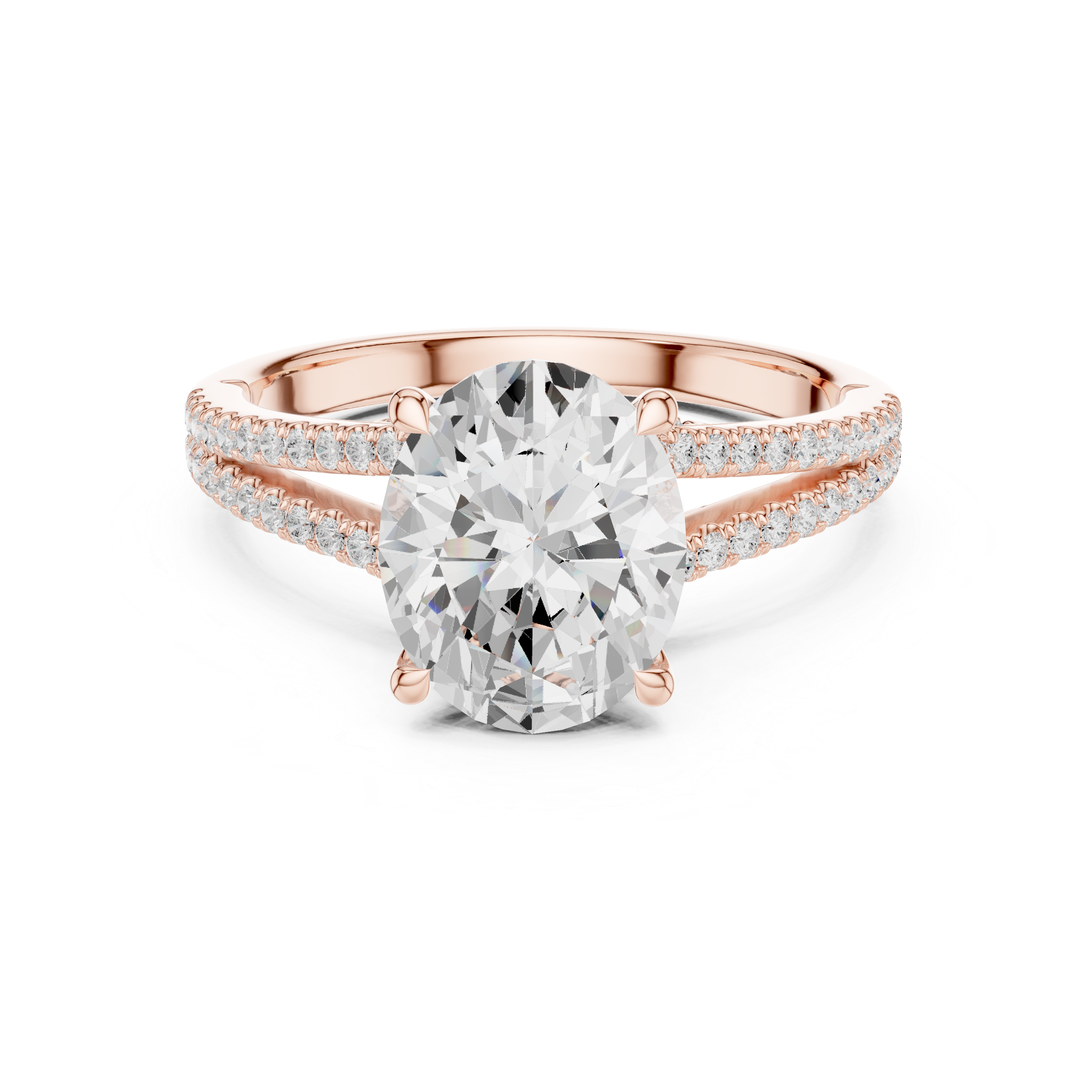Oval Cut Solitaire Engagement Ring with Split Shank Pavé Diamond Band