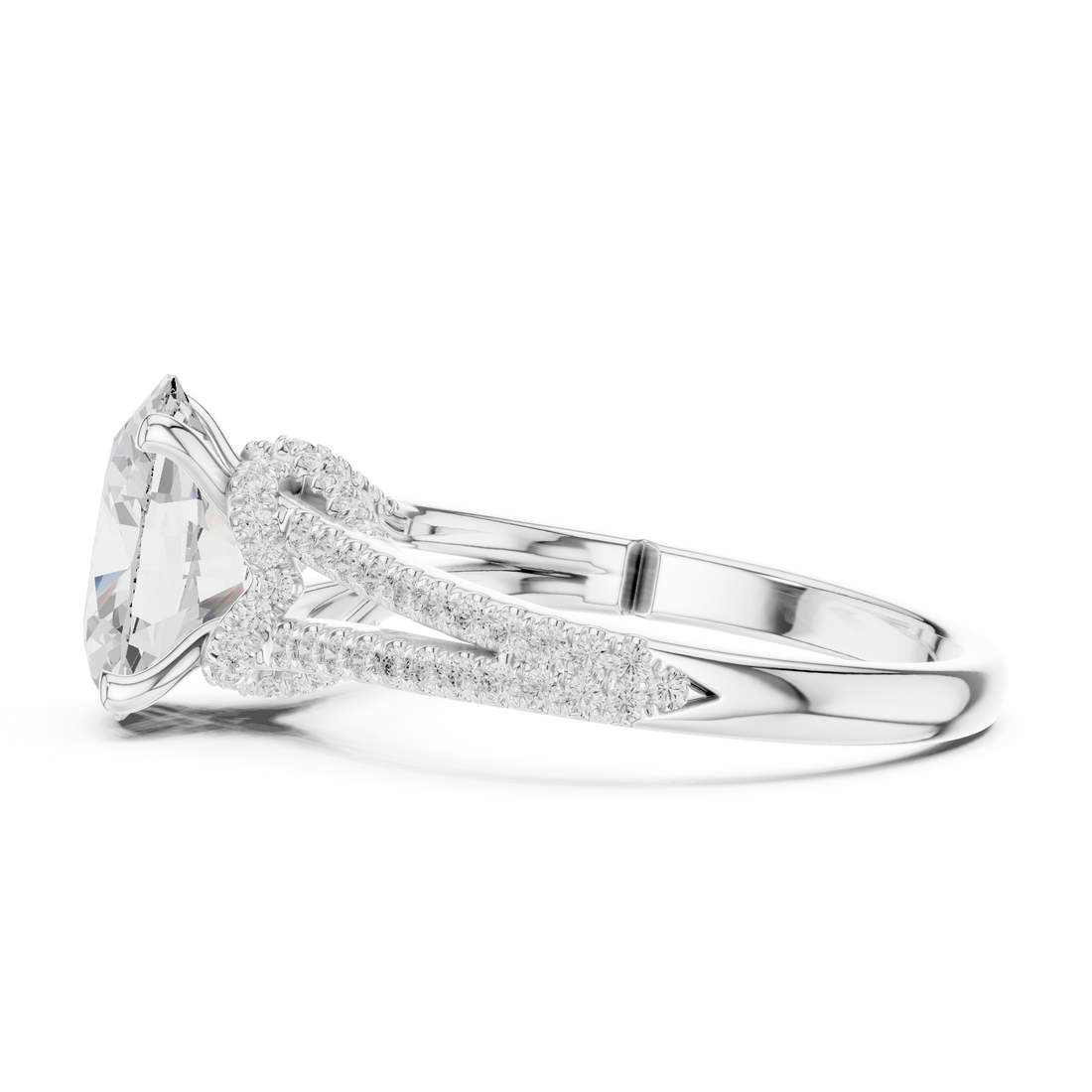 Oval Cut Solitaire Engagement Ring with Split Shank Pavé Diamond Band