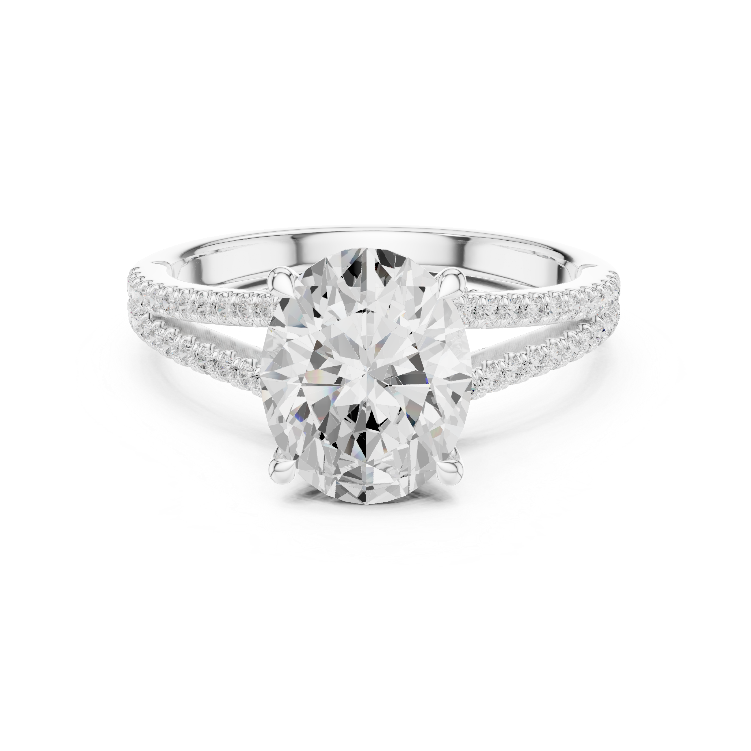 Oval Cut Solitaire Engagement Ring with Split Shank Pavé Diamond Band