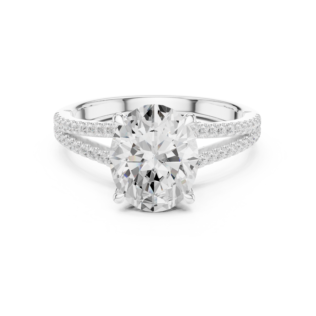 Oval Cut Solitaire Engagement Ring with Split Shank Pavé Diamond Band
