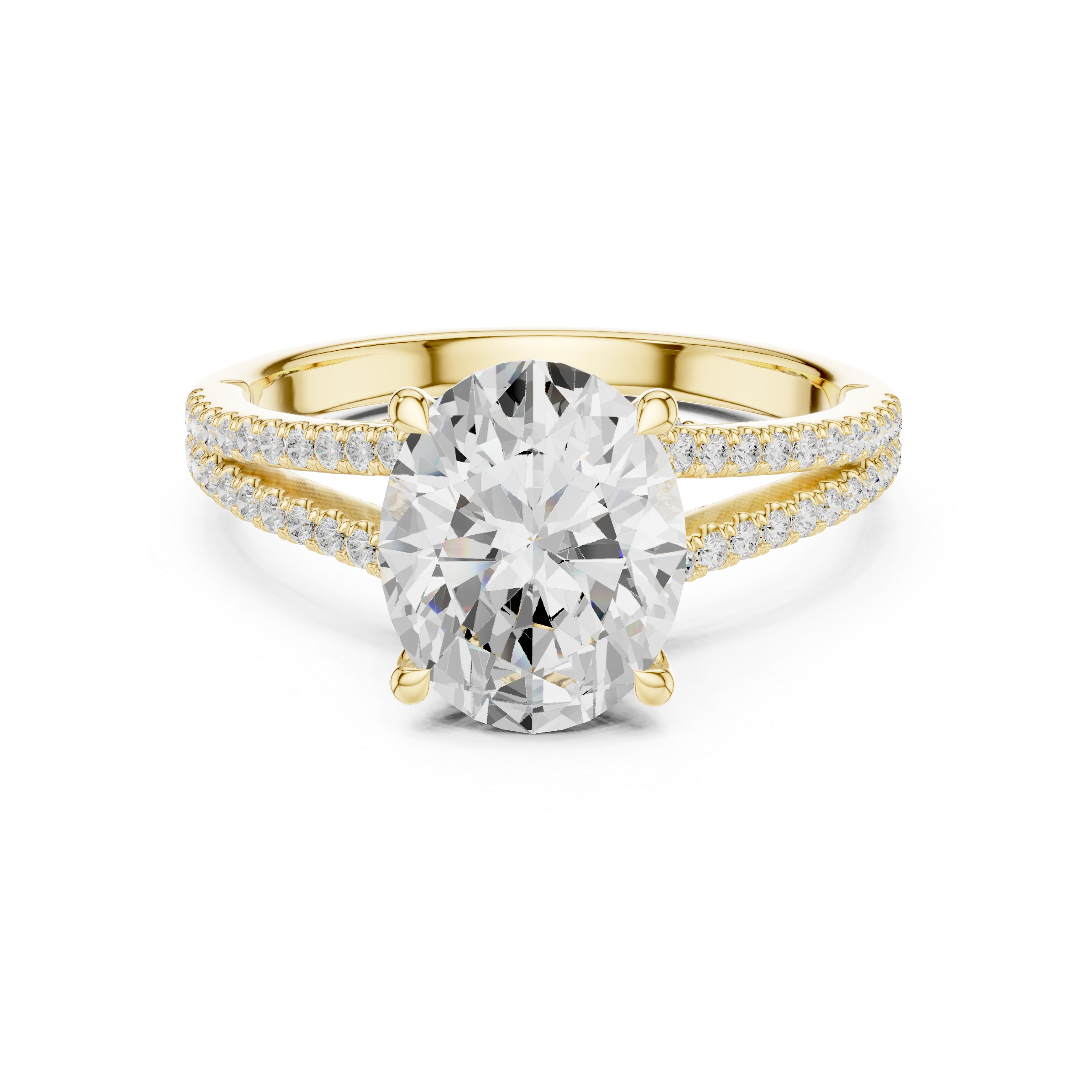 Oval Cut Solitaire Engagement Ring with Split Shank Pavé Diamond Band