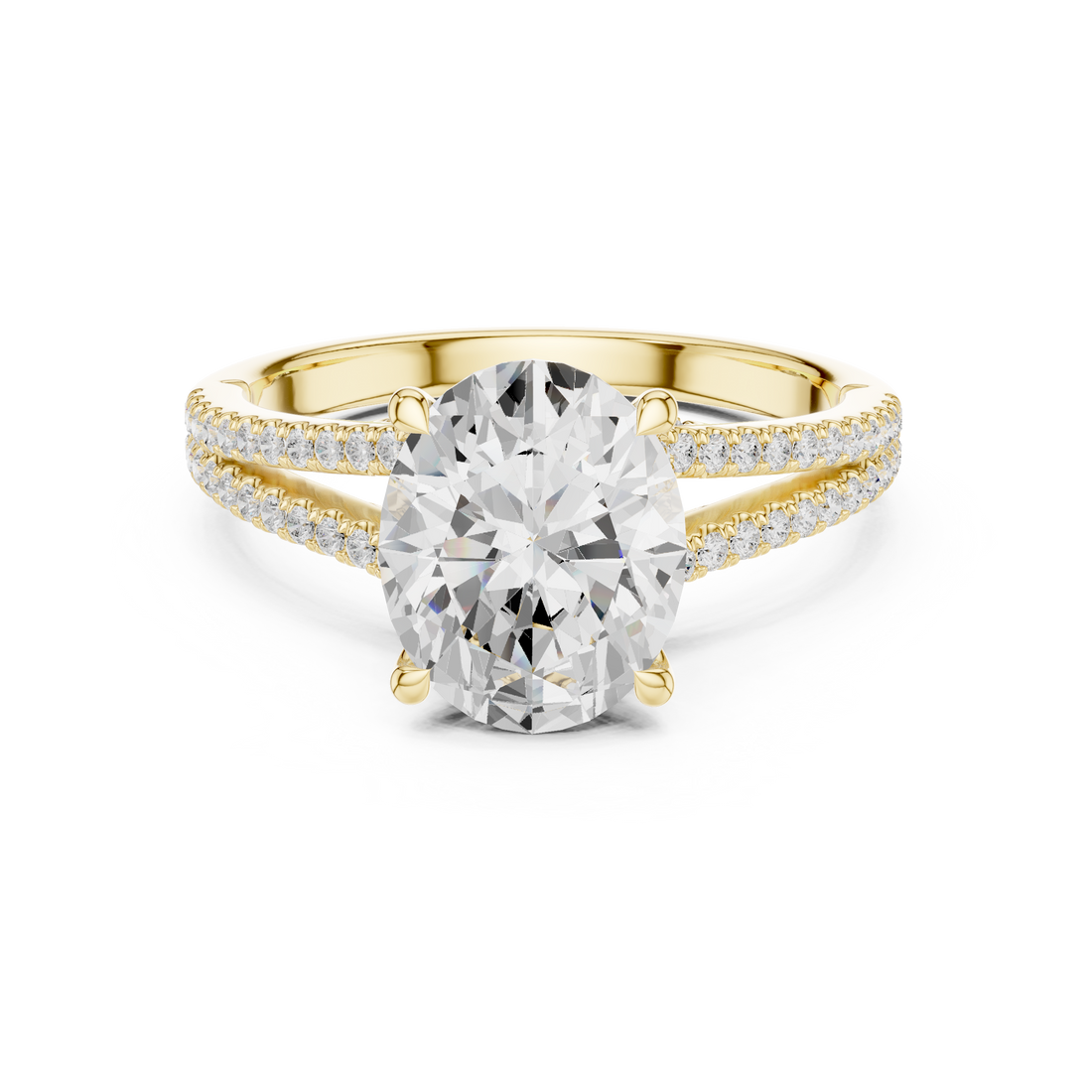 Oval Cut Solitaire Engagement Ring with Split Shank Pavé Diamond Band
