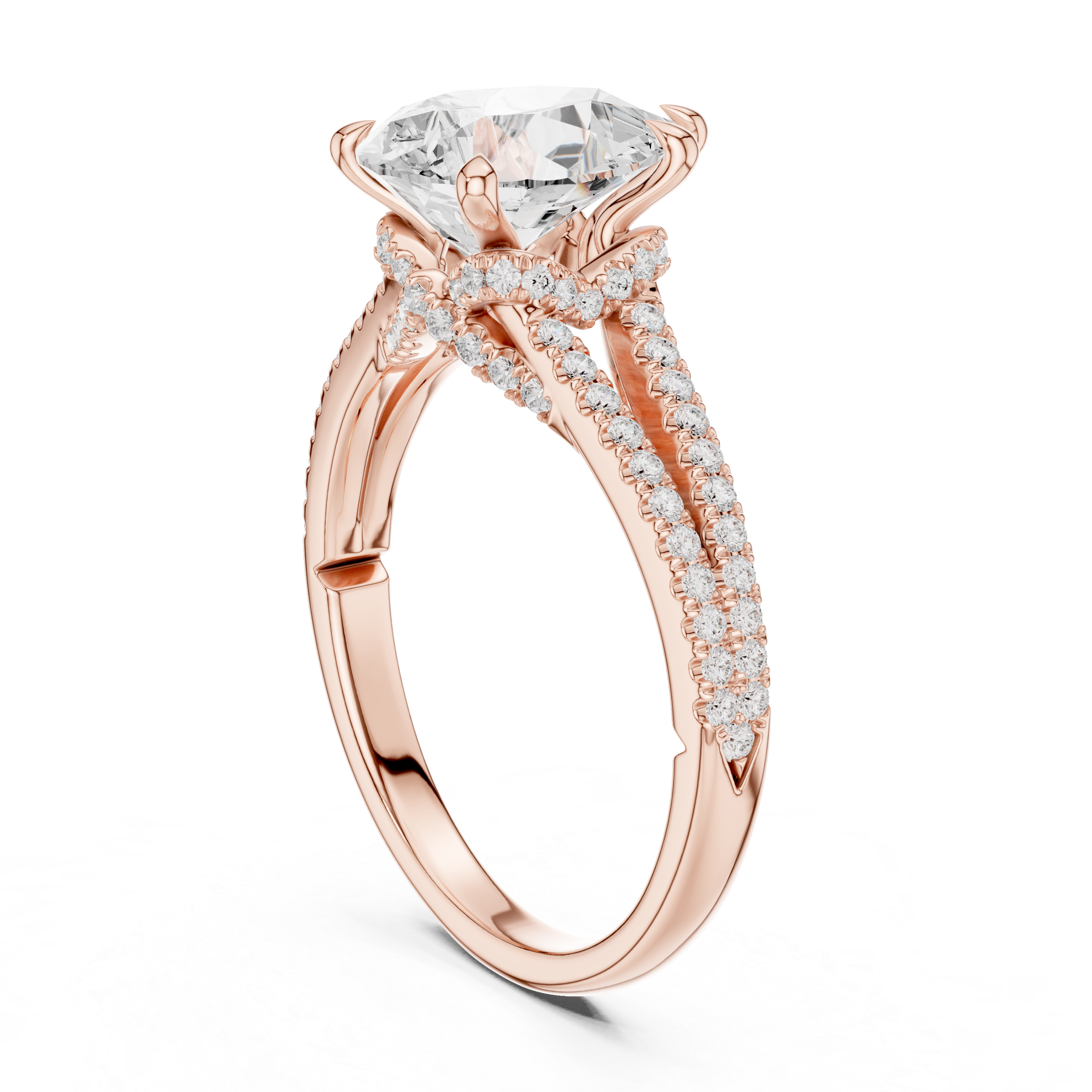 Pear Cut Solitaire Engagement Ring with Split Shank Pavé Diamond Band