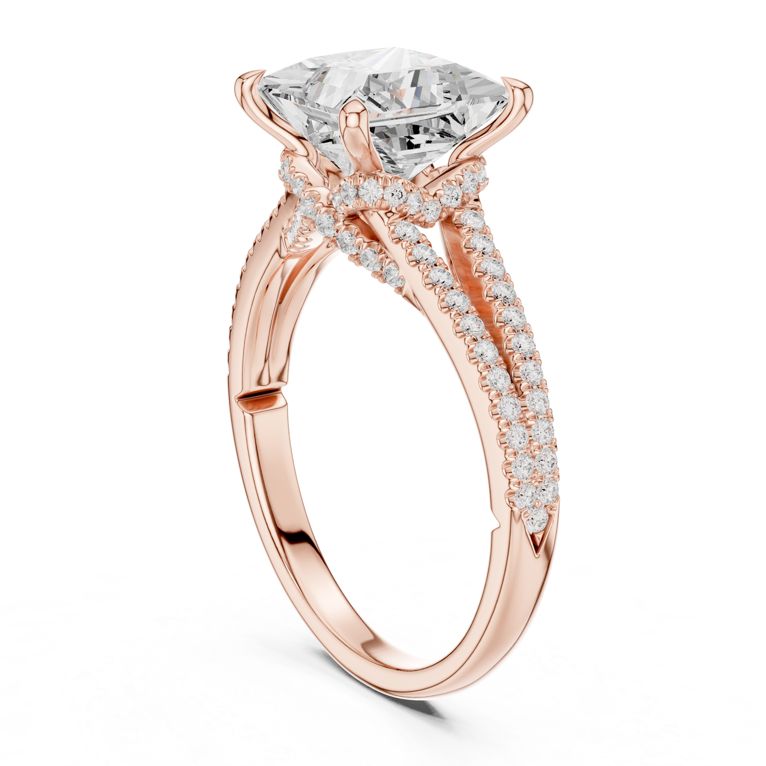 Princess Cut Solitaire Engagement Ring with Split Shank Pavé Diamond Band