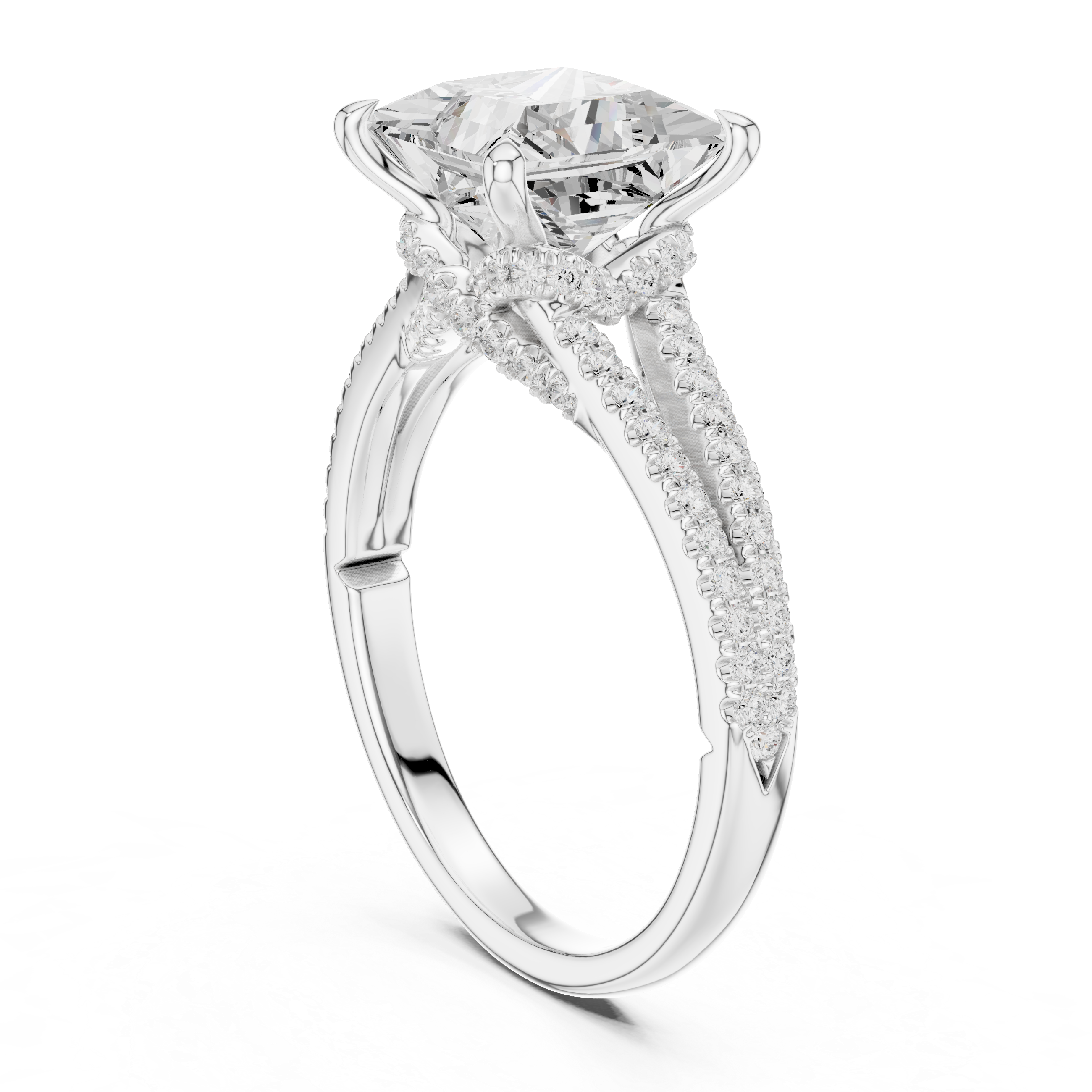 Princess Cut Solitaire Engagement Ring with Split Shank Pavé Diamond Band
