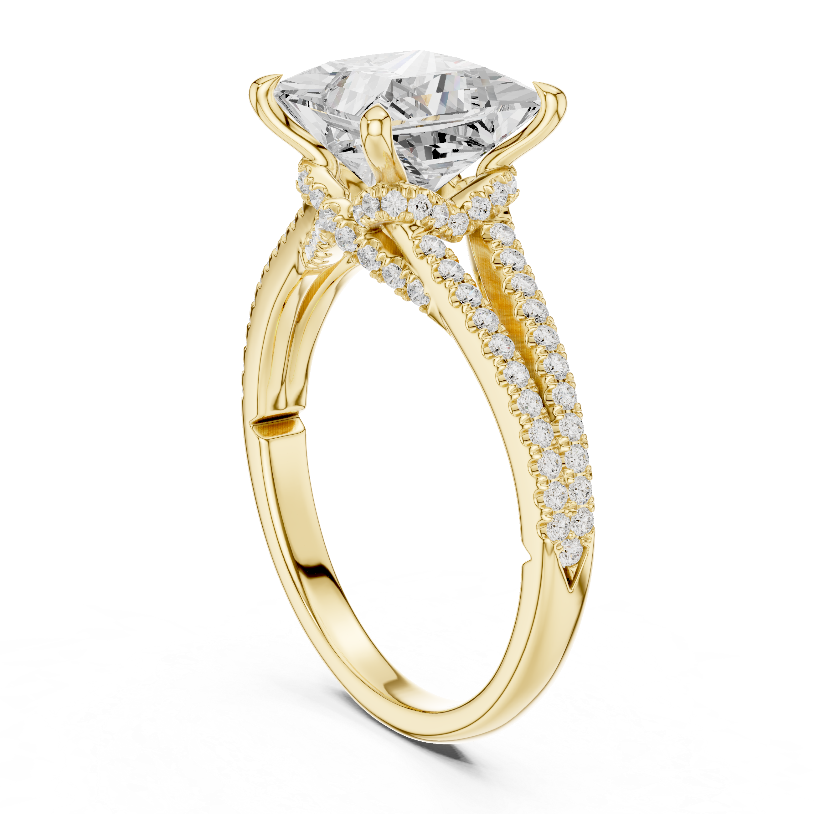 Princess Cut Solitaire Engagement Ring with Split Shank Pavé Diamond Band
