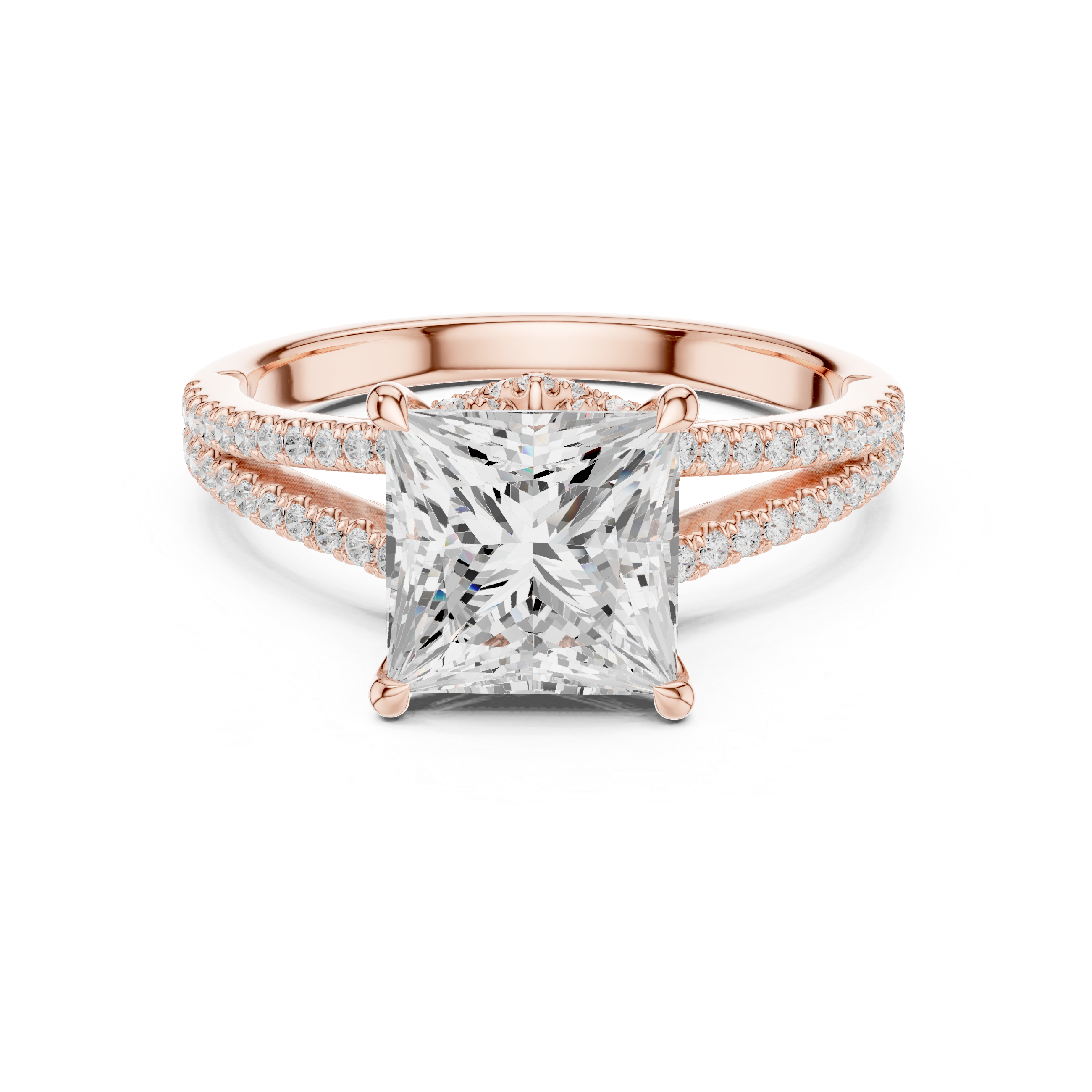 Princess Cut Solitaire Engagement Ring with Split Shank Pavé Diamond Band