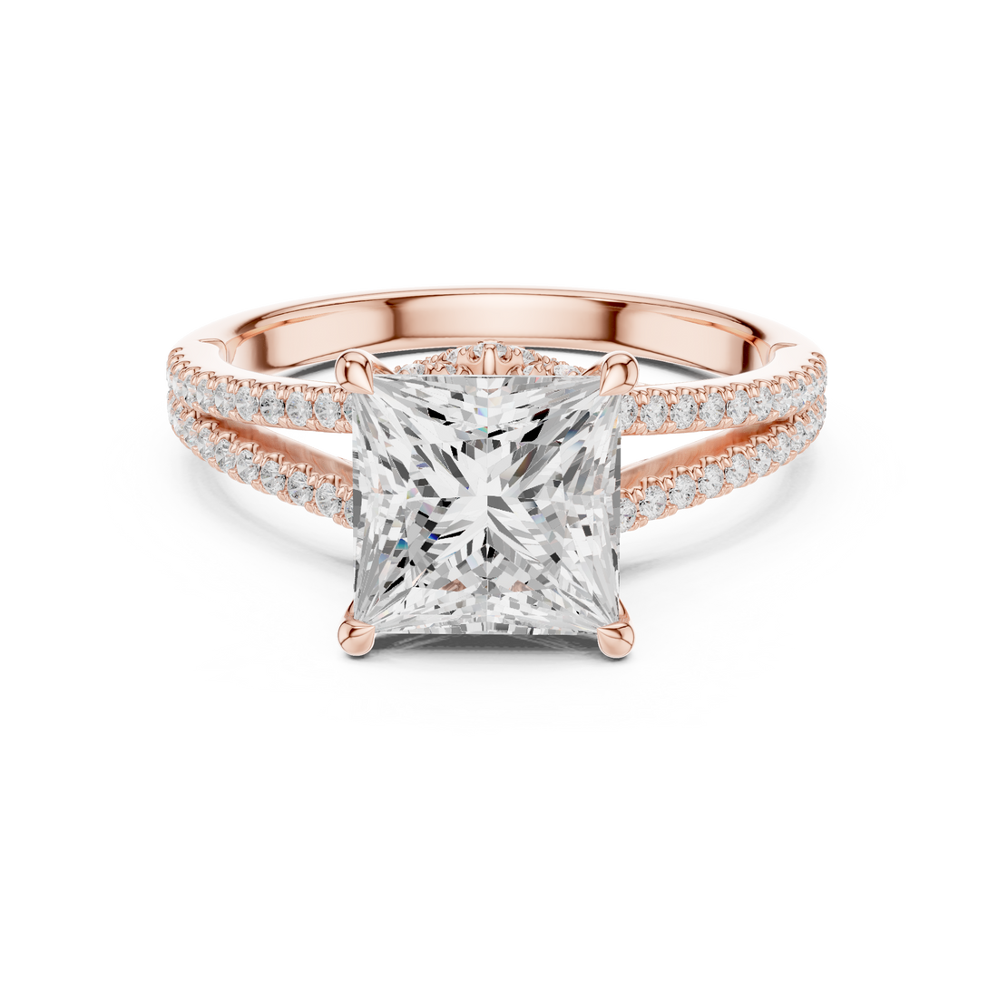 Princess Cut Solitaire Engagement Ring with Split Shank Pavé Diamond Band