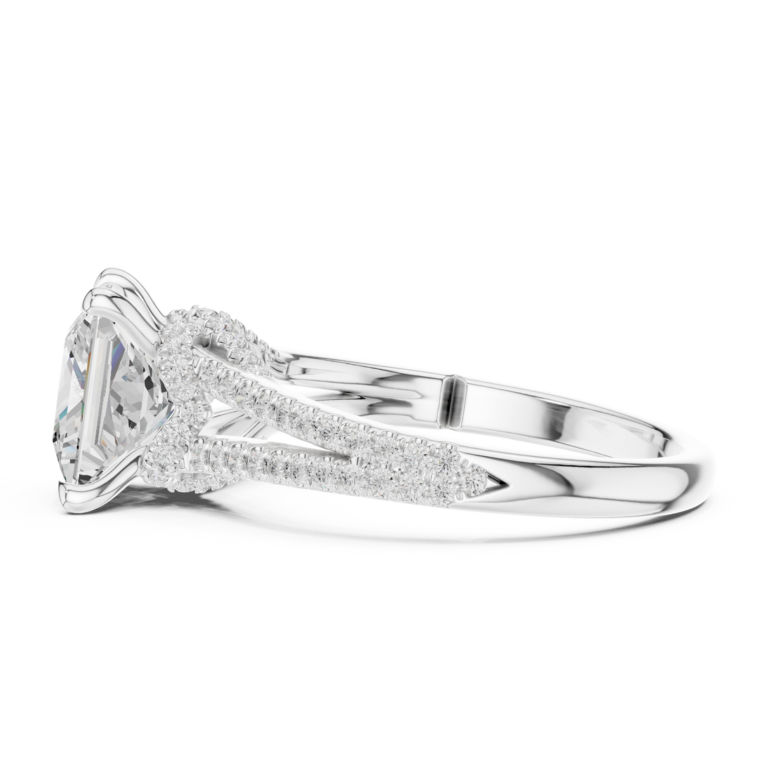 Princess Cut Solitaire Engagement Ring with Split Shank Pavé Diamond Band