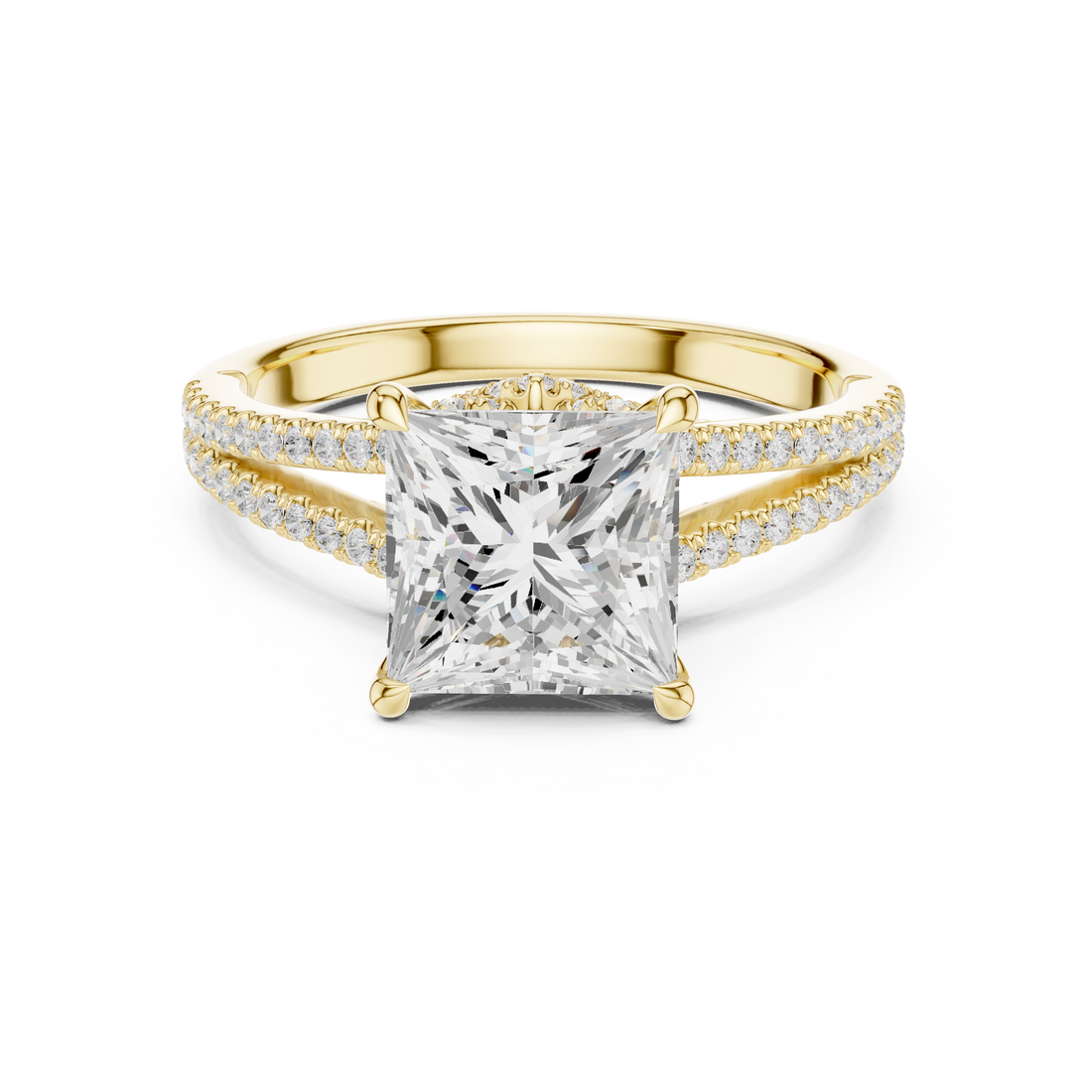 Princess Cut Solitaire Engagement Ring with Split Shank Pavé Diamond Band