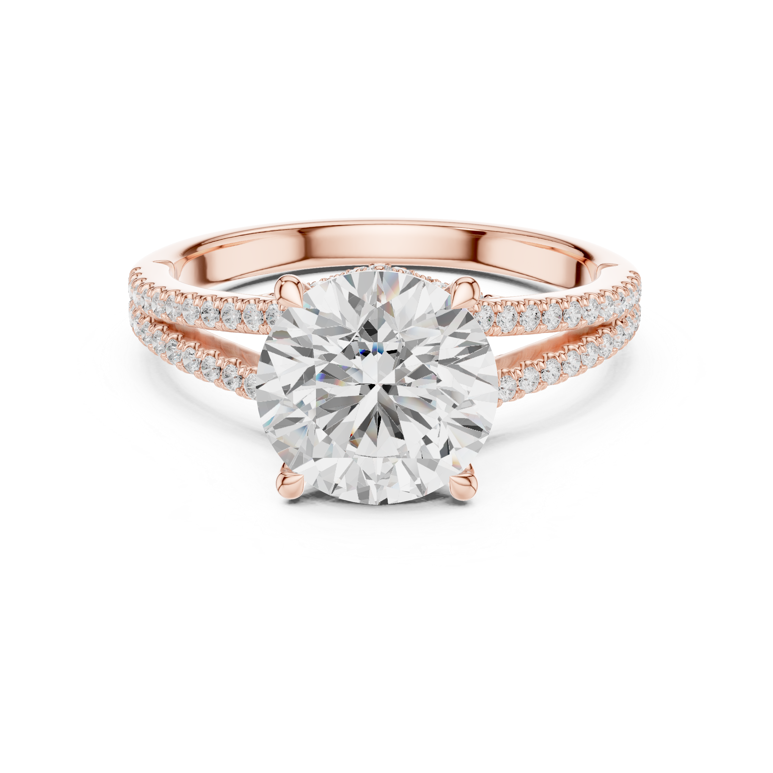 Round Cut Solitaire Engagement Ring with Split Shank Pavé Diamond Band