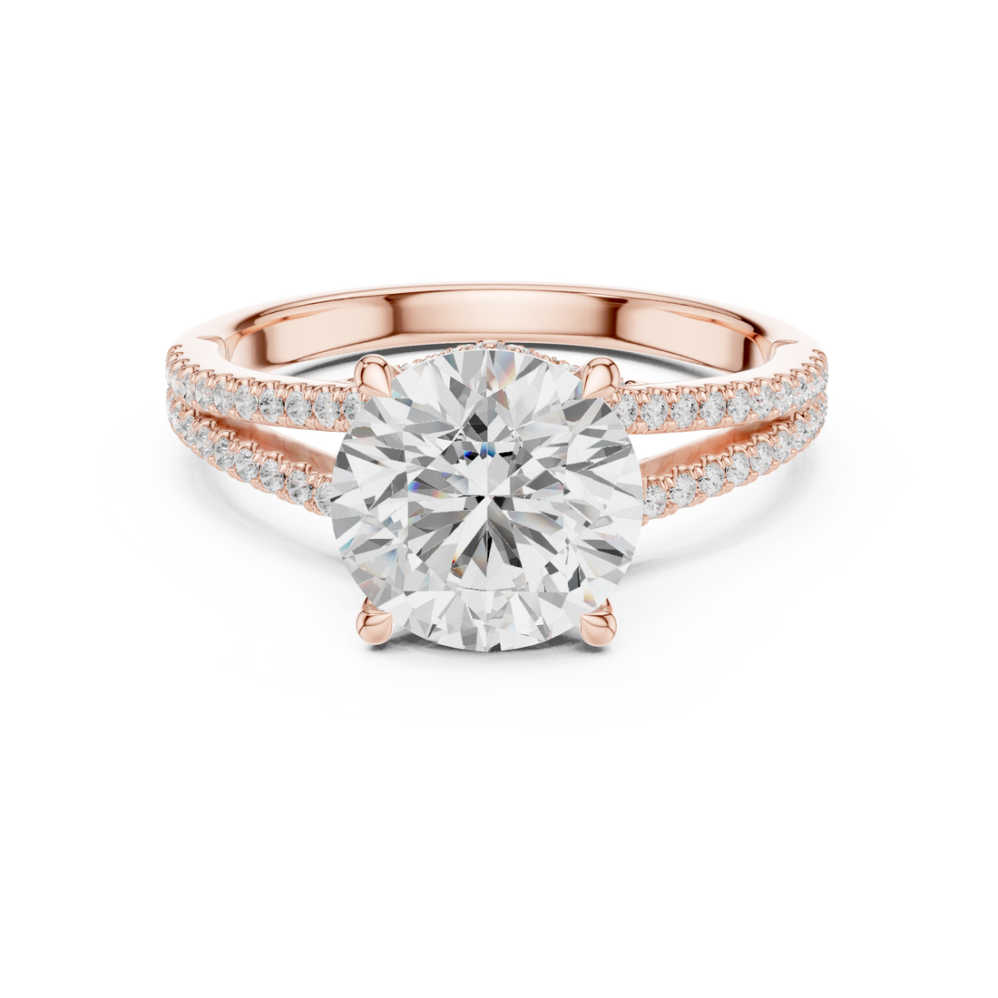 Round Cut Solitaire Engagement Ring with Split Shank Pavé Diamond Band