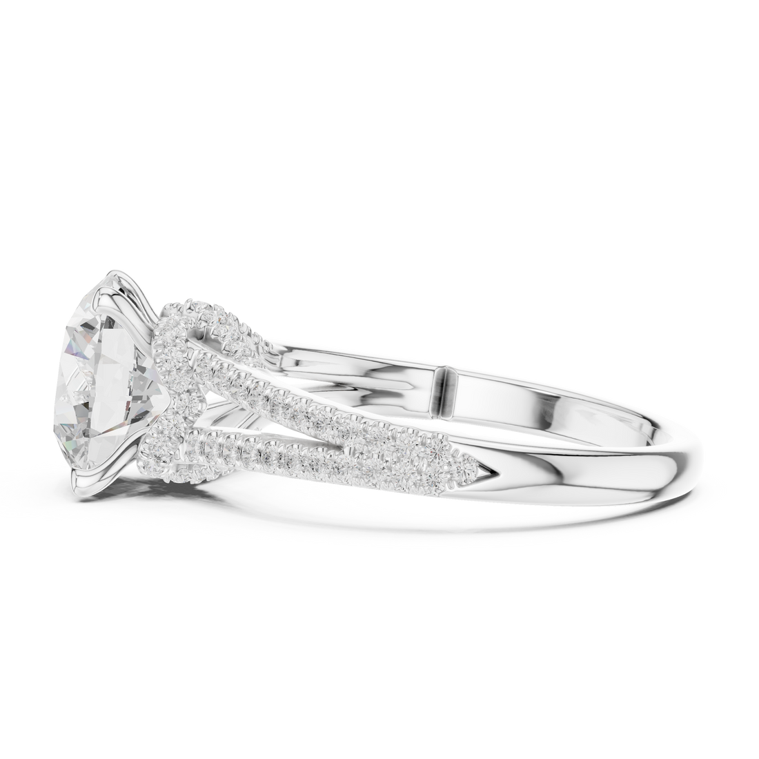 Round Cut Solitaire Engagement Ring with Split Shank Pavé Diamond Band