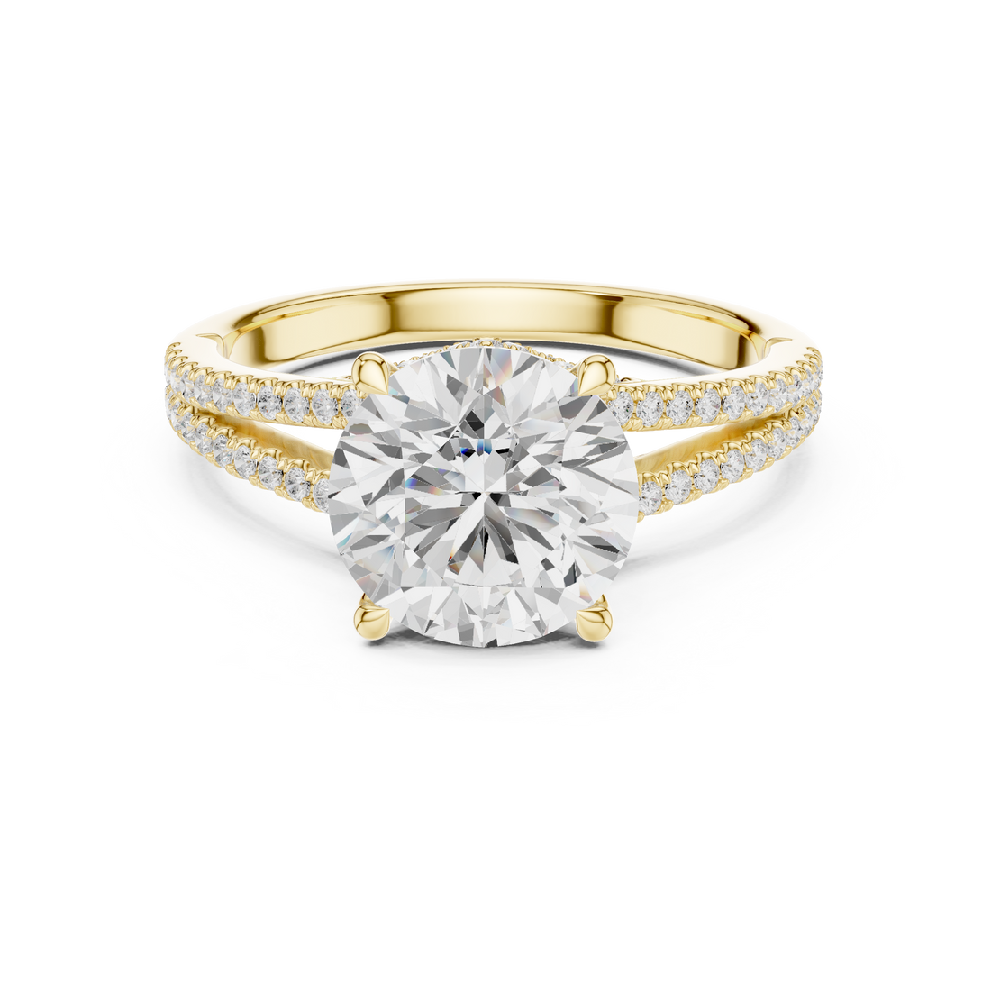 Round Cut Solitaire Engagement Ring with Split Shank Pavé Diamond Band