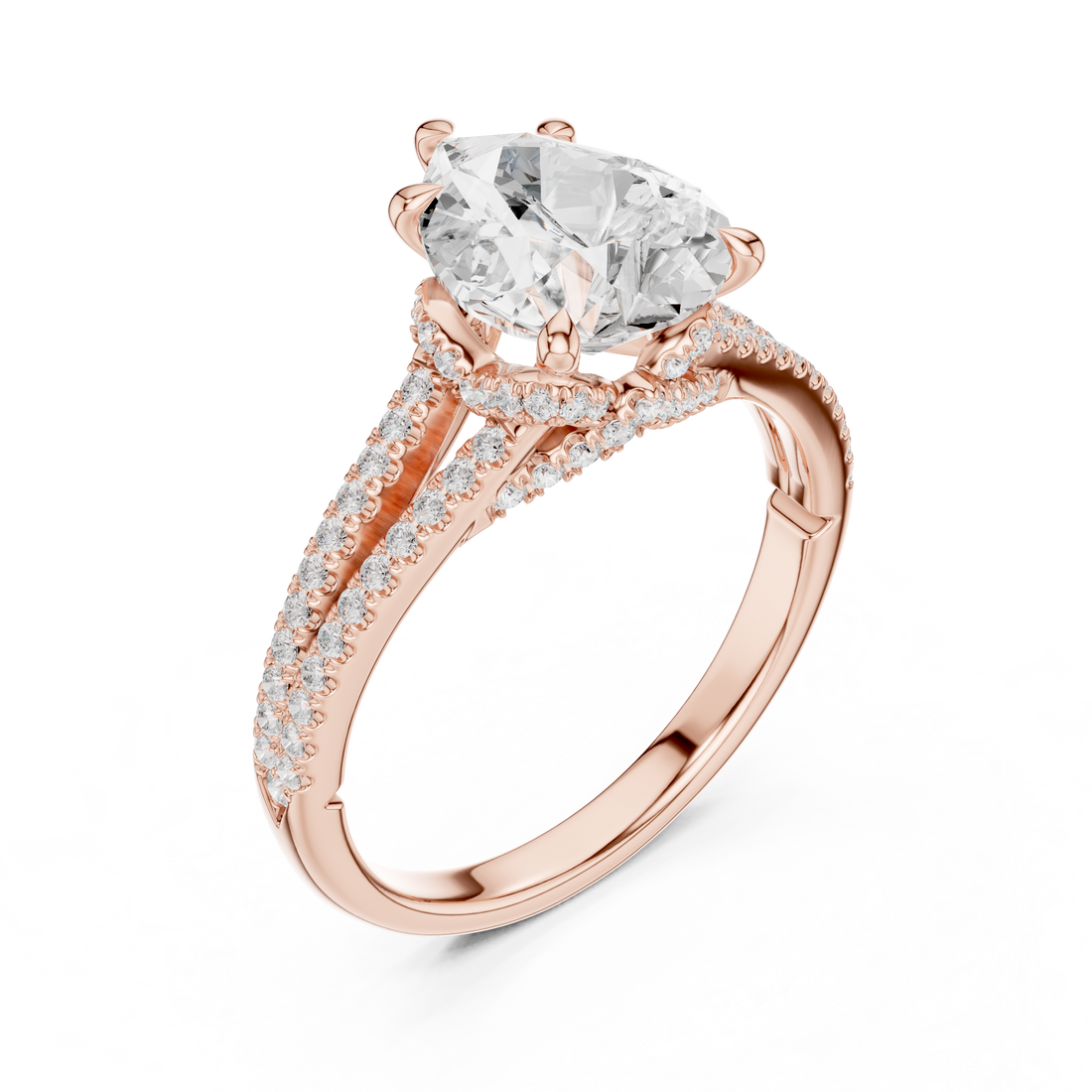 Pear Cut Solitaire Engagement Ring with Split Shank Pavé Diamond Band