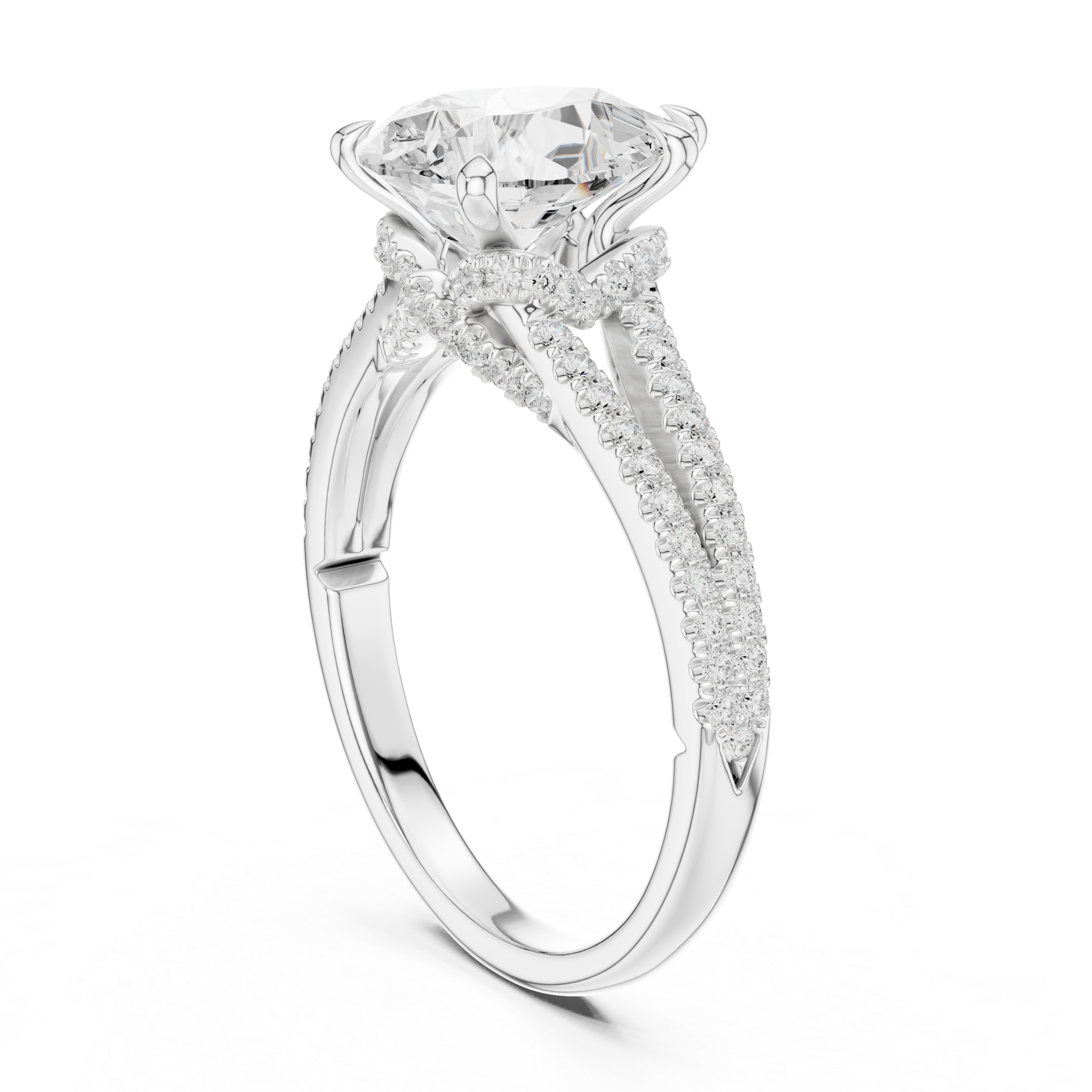 Pear Cut Solitaire Engagement Ring with Split Shank Pavé Diamond Band