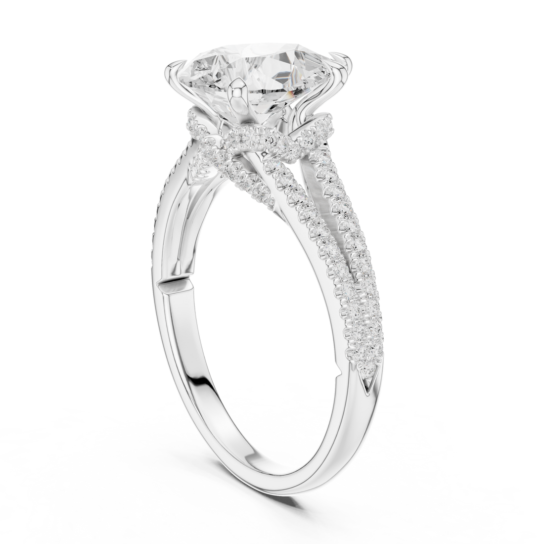 Pear Cut Solitaire Engagement Ring with Split Shank Pavé Diamond Band