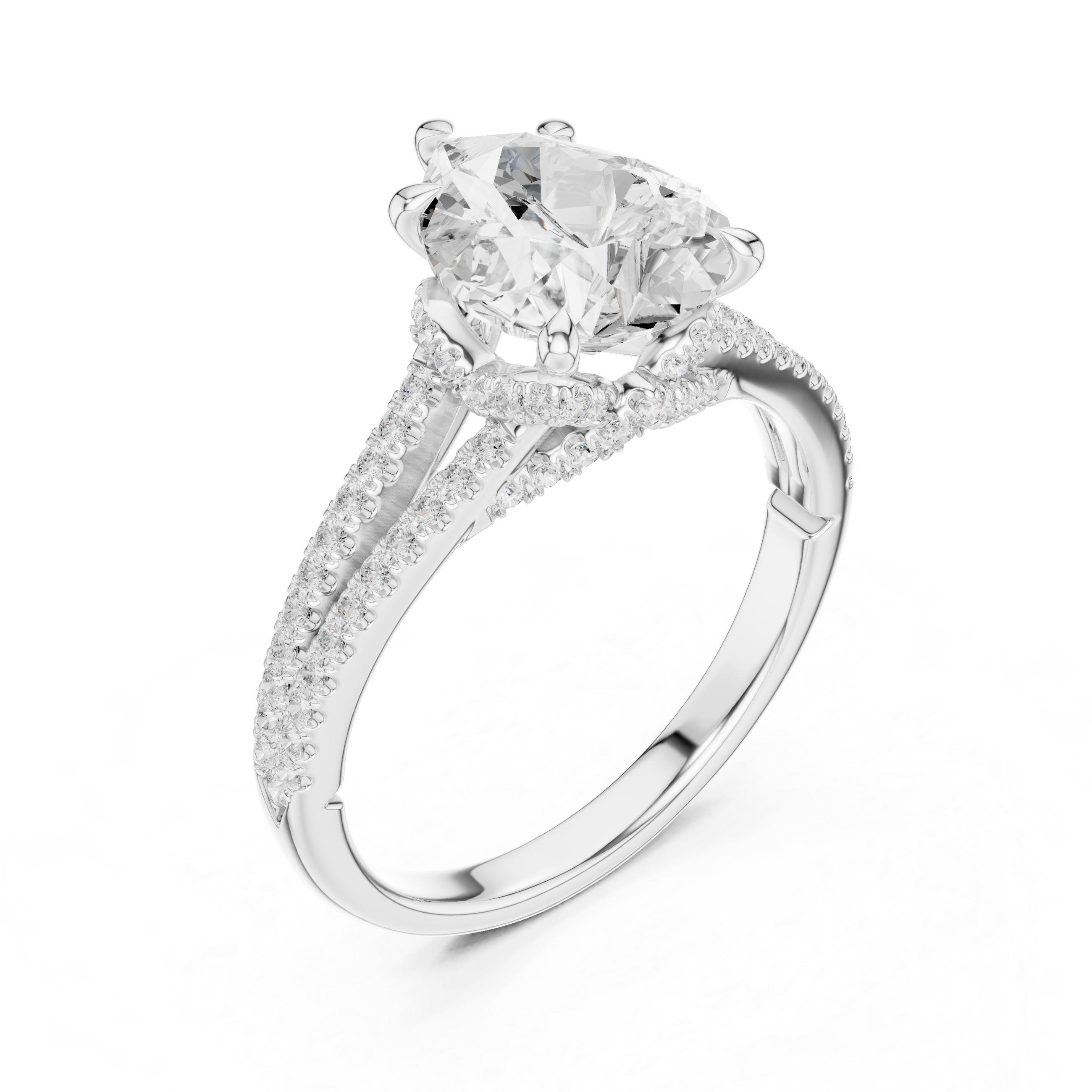 Pear Cut Solitaire Engagement Ring with Split Shank Pavé Diamond Band