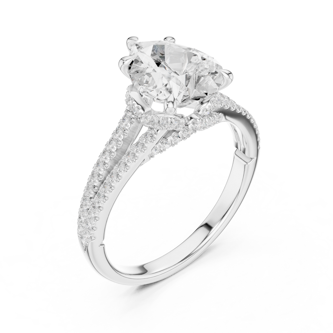 Pear Cut Solitaire Engagement Ring with Split Shank Pavé Diamond Band