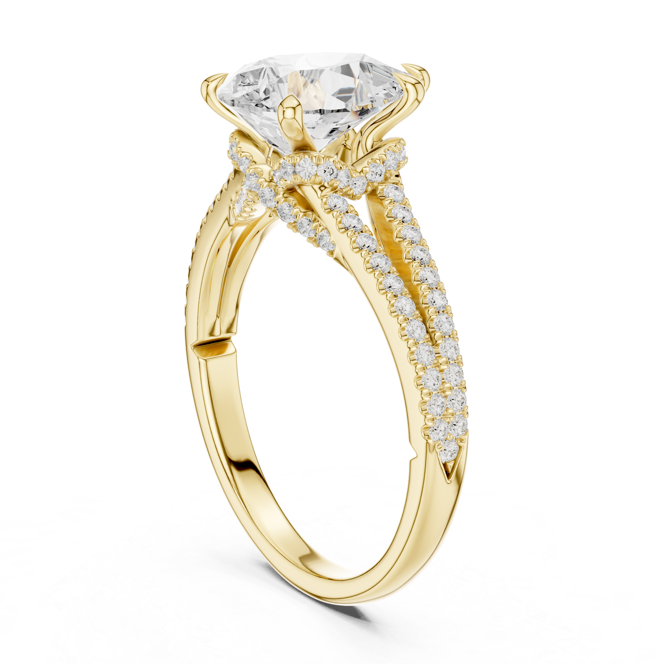 Pear Cut Solitaire Engagement Ring with Split Shank Pavé Diamond Band