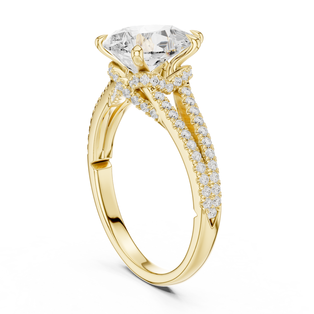 Pear Cut Solitaire Engagement Ring with Split Shank Pavé Diamond Band