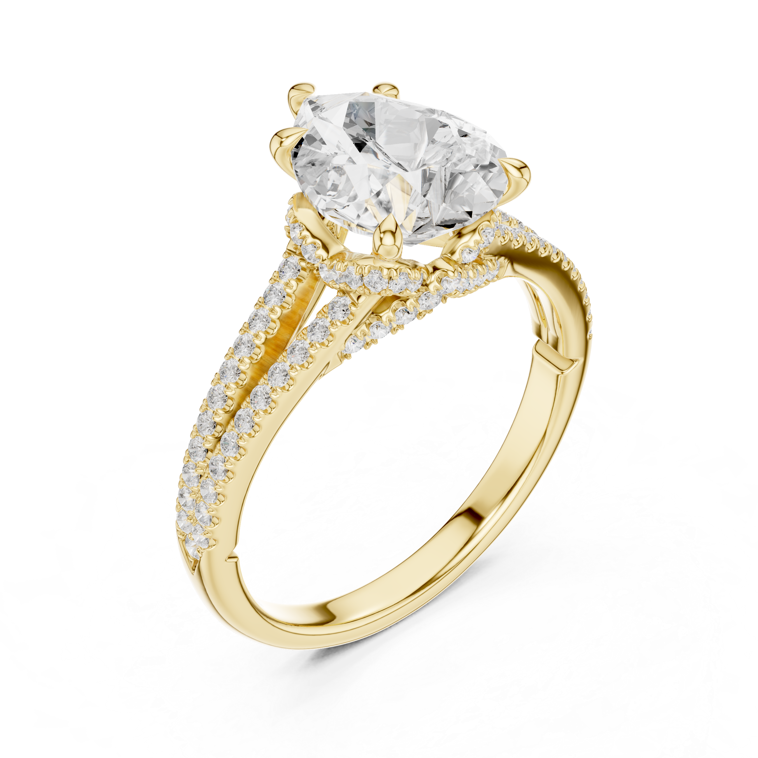 Pear Cut Solitaire Engagement Ring with Split Shank Pavé Diamond Band