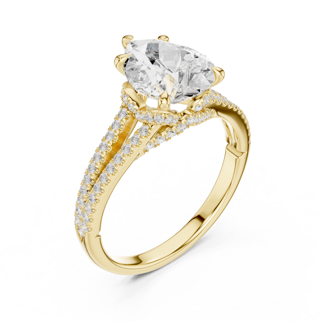 Pear Cut Solitaire Engagement Ring with Split Shank Pavé Diamond Band