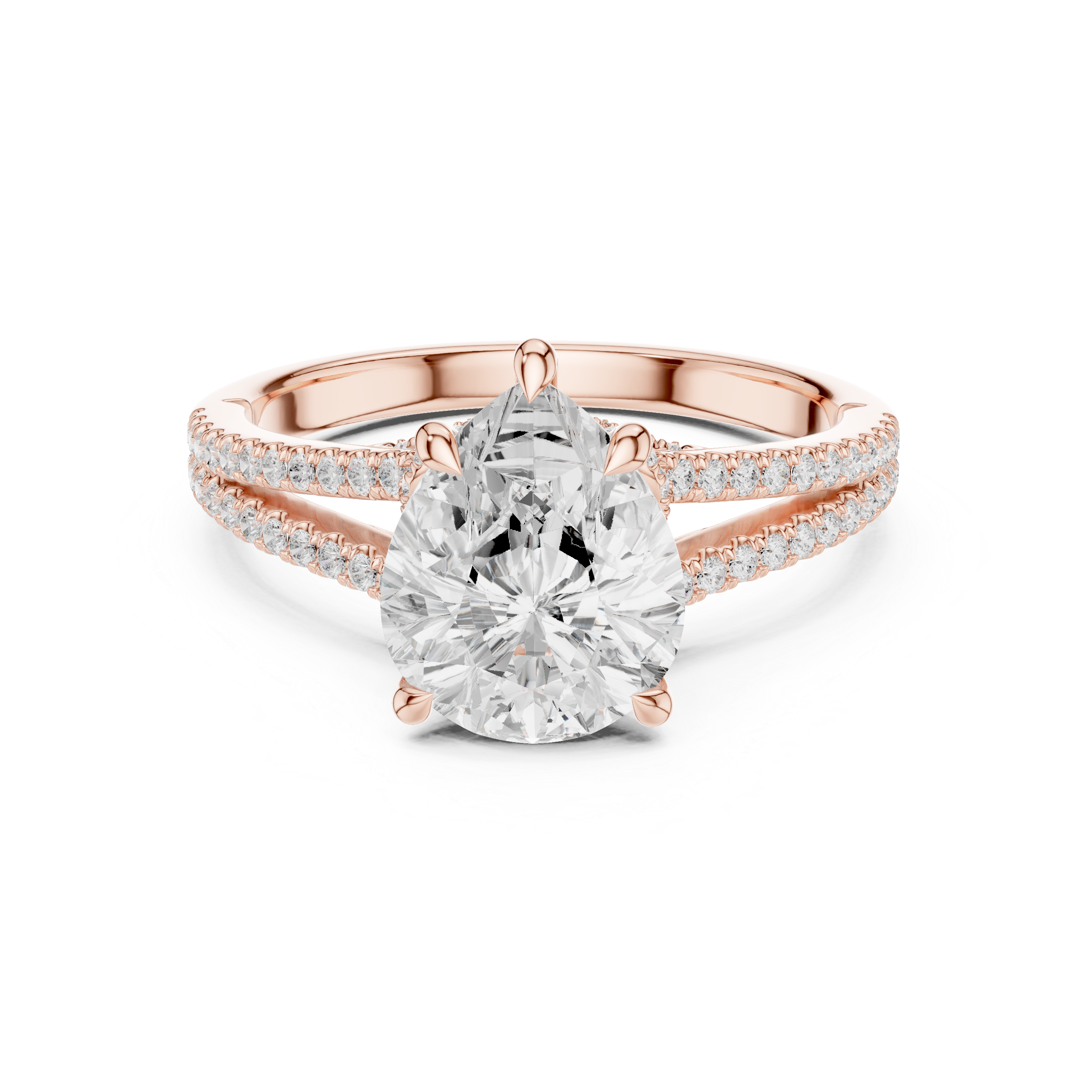 Pear Cut Solitaire Engagement Ring with Split Shank Pavé Diamond Band