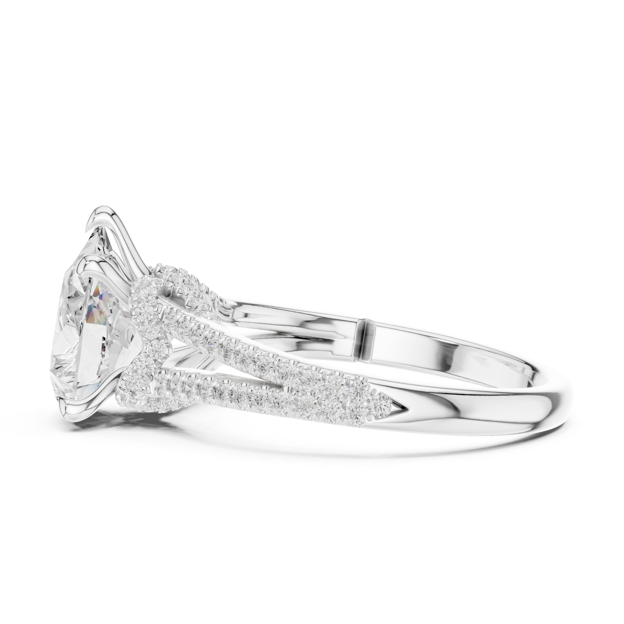Pear Cut Solitaire Engagement Ring with Split Shank Pavé Diamond Band