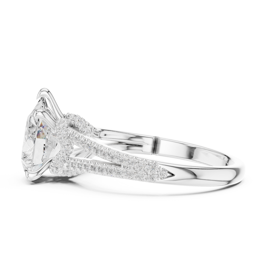 Pear Cut Solitaire Engagement Ring with Split Shank Pavé Diamond Band