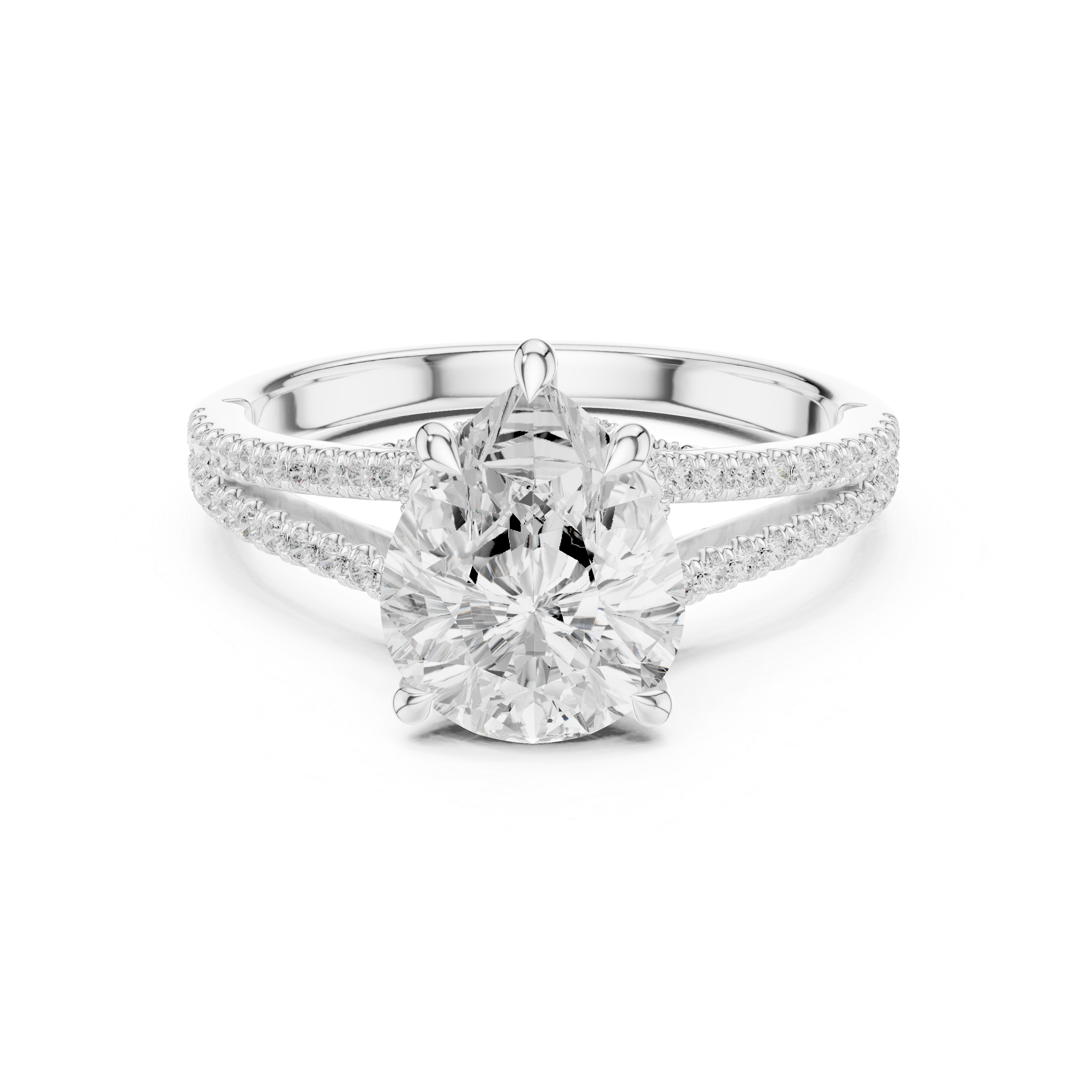 Pear Cut Solitaire Engagement Ring with Split Shank Pavé Diamond Band