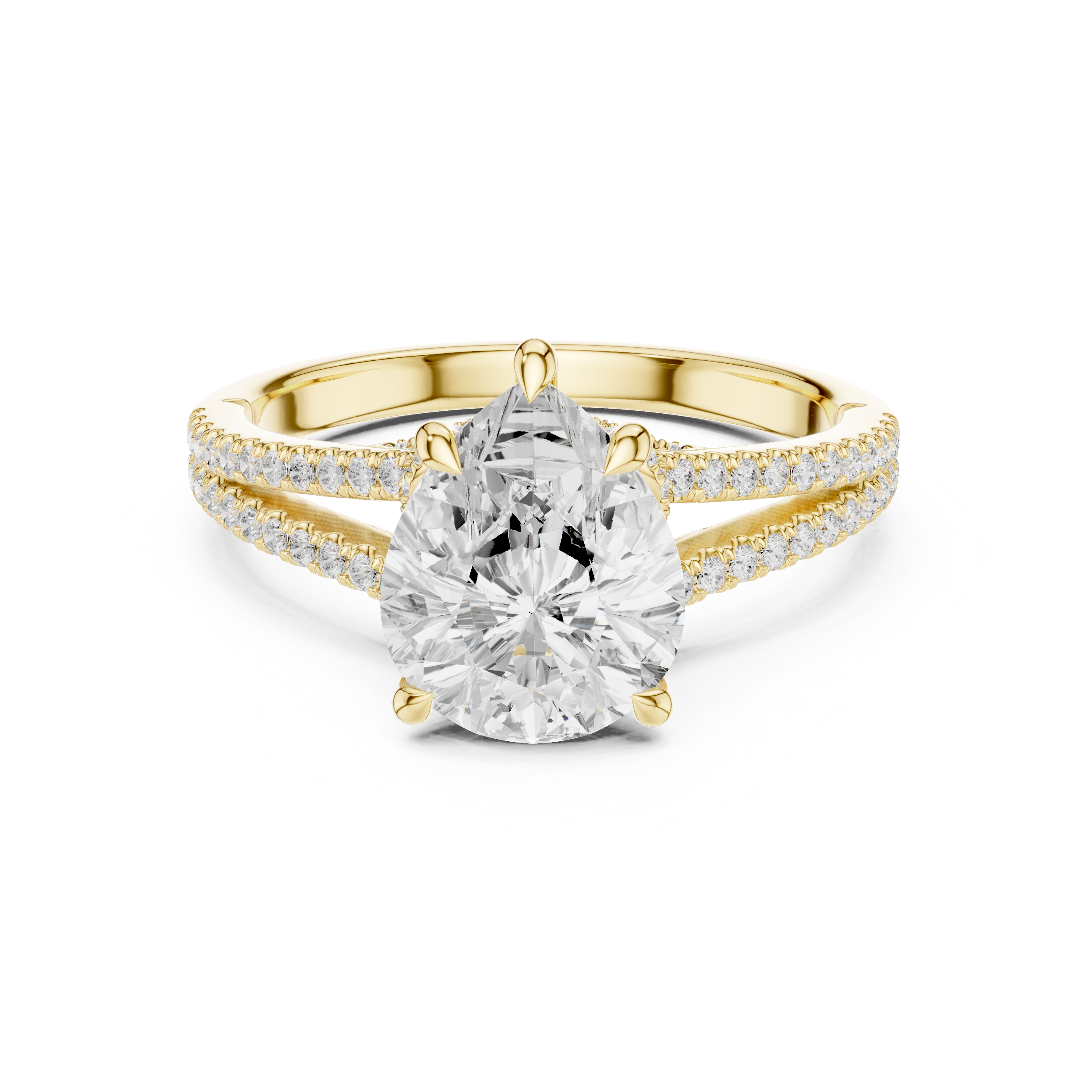 Pear Cut Solitaire Engagement Ring with Split Shank Pavé Diamond Band
