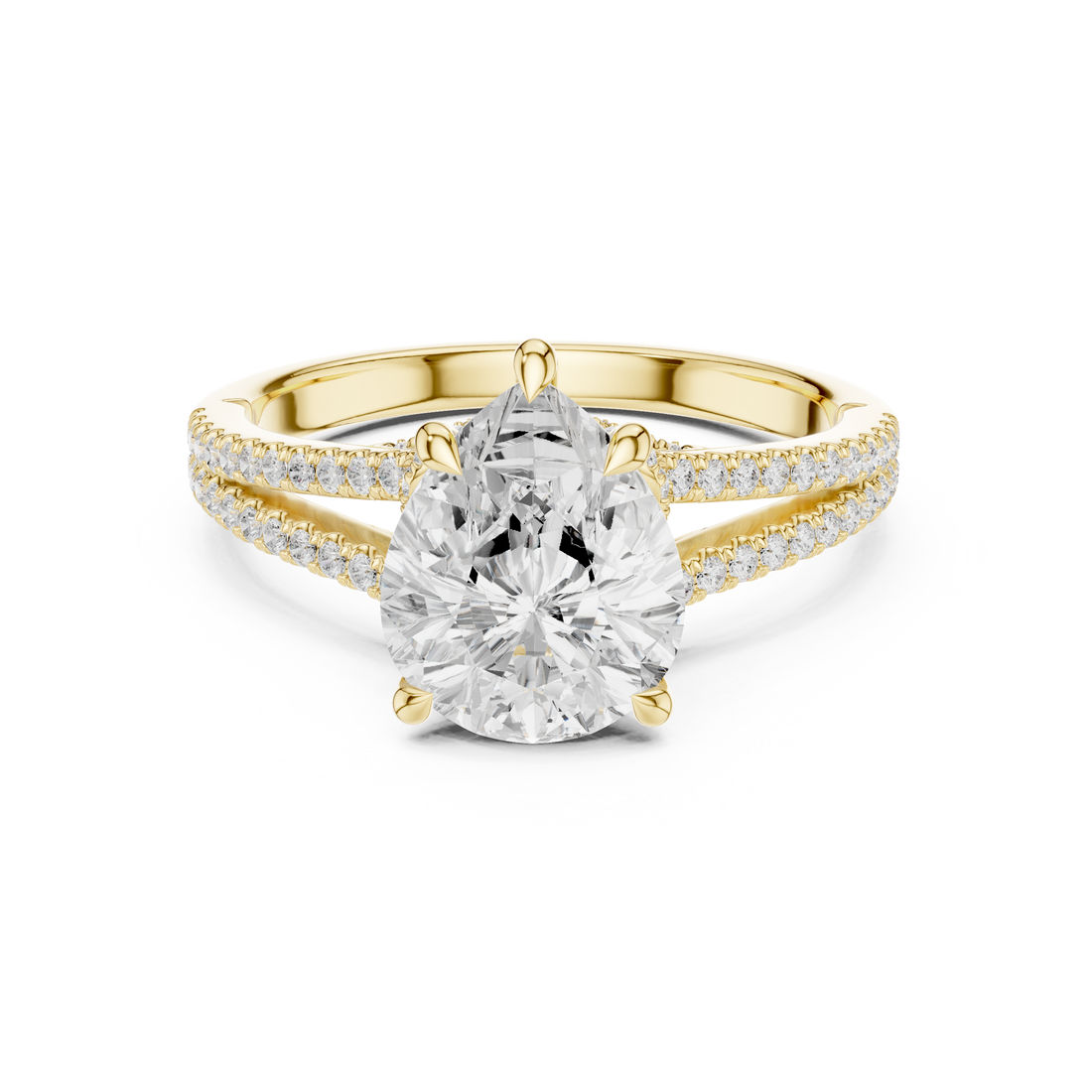 Pear Cut Solitaire Engagement Ring with Split Shank Pavé Diamond Band